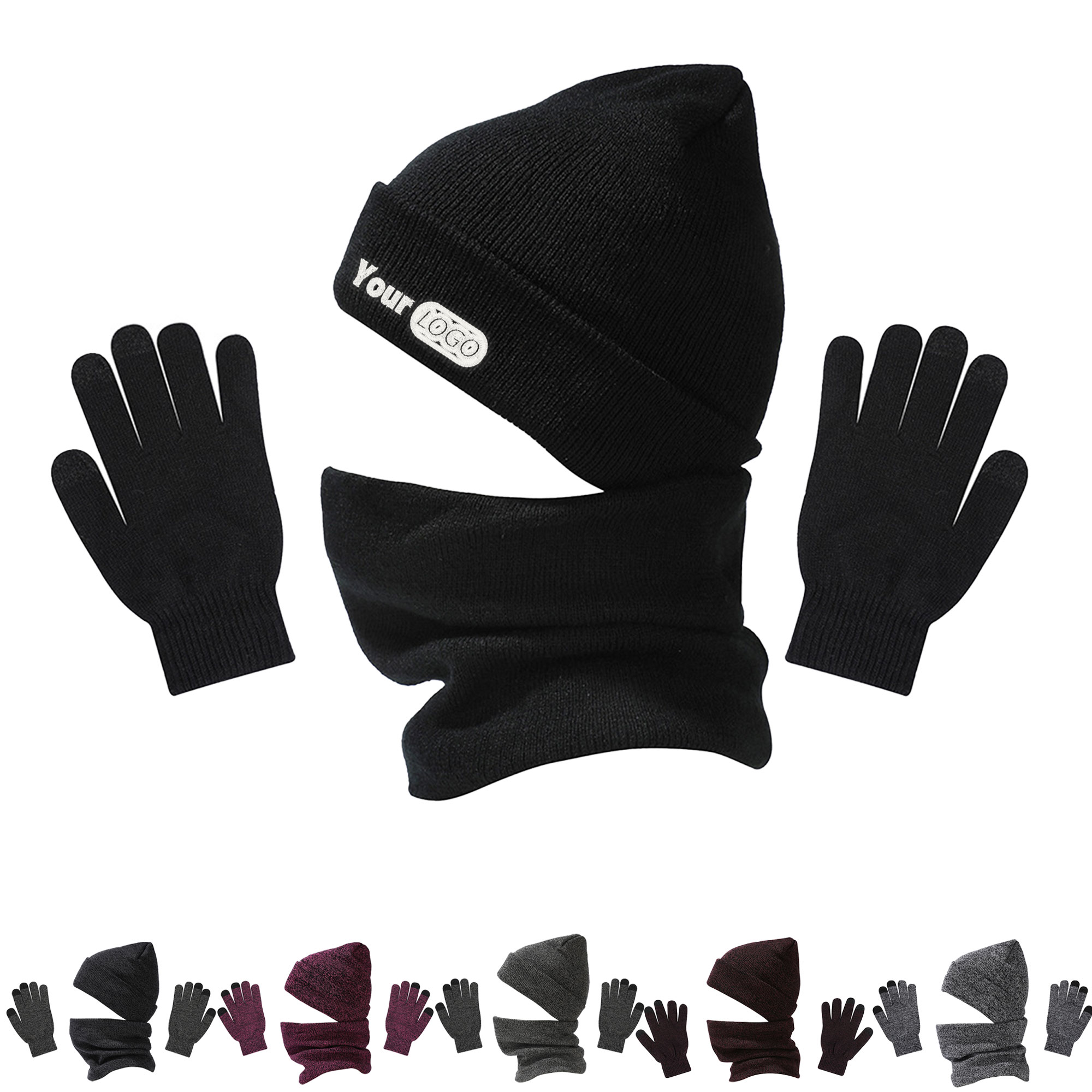 3 in 1 Winter Beanie Hat Scarf Touchscreen Gloves Set 2