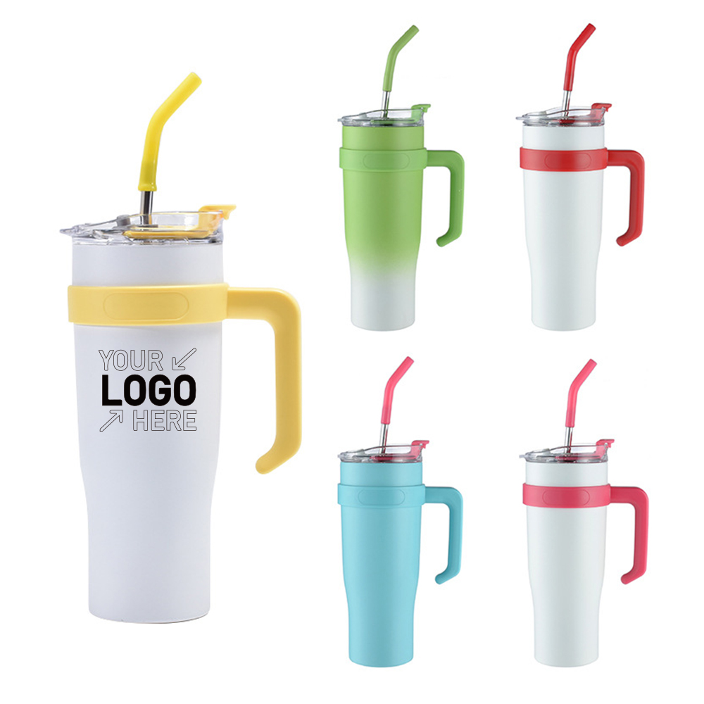 40oz large capacity stainless steel water cup with straw
