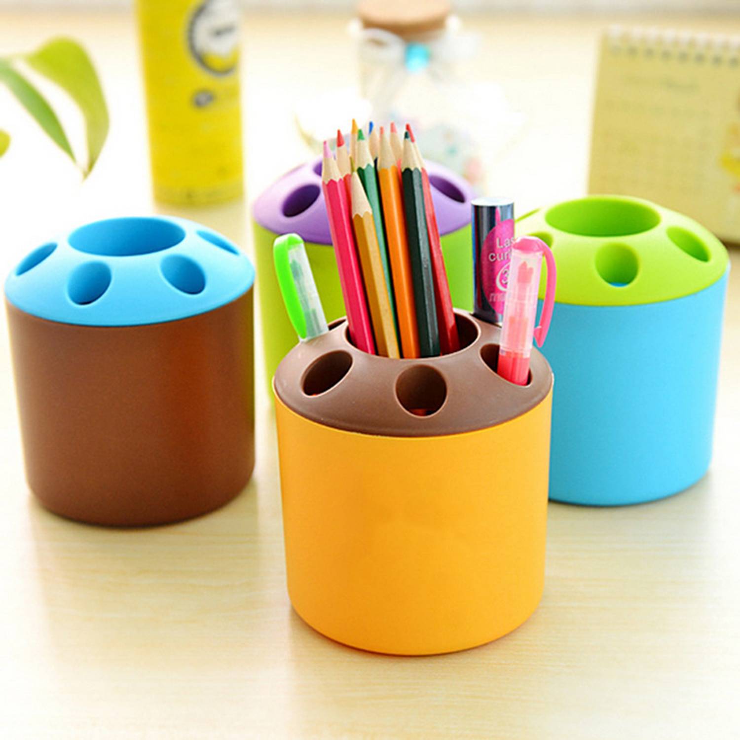 Compact Plastic Multi Hole Pen Holder for Office School 3