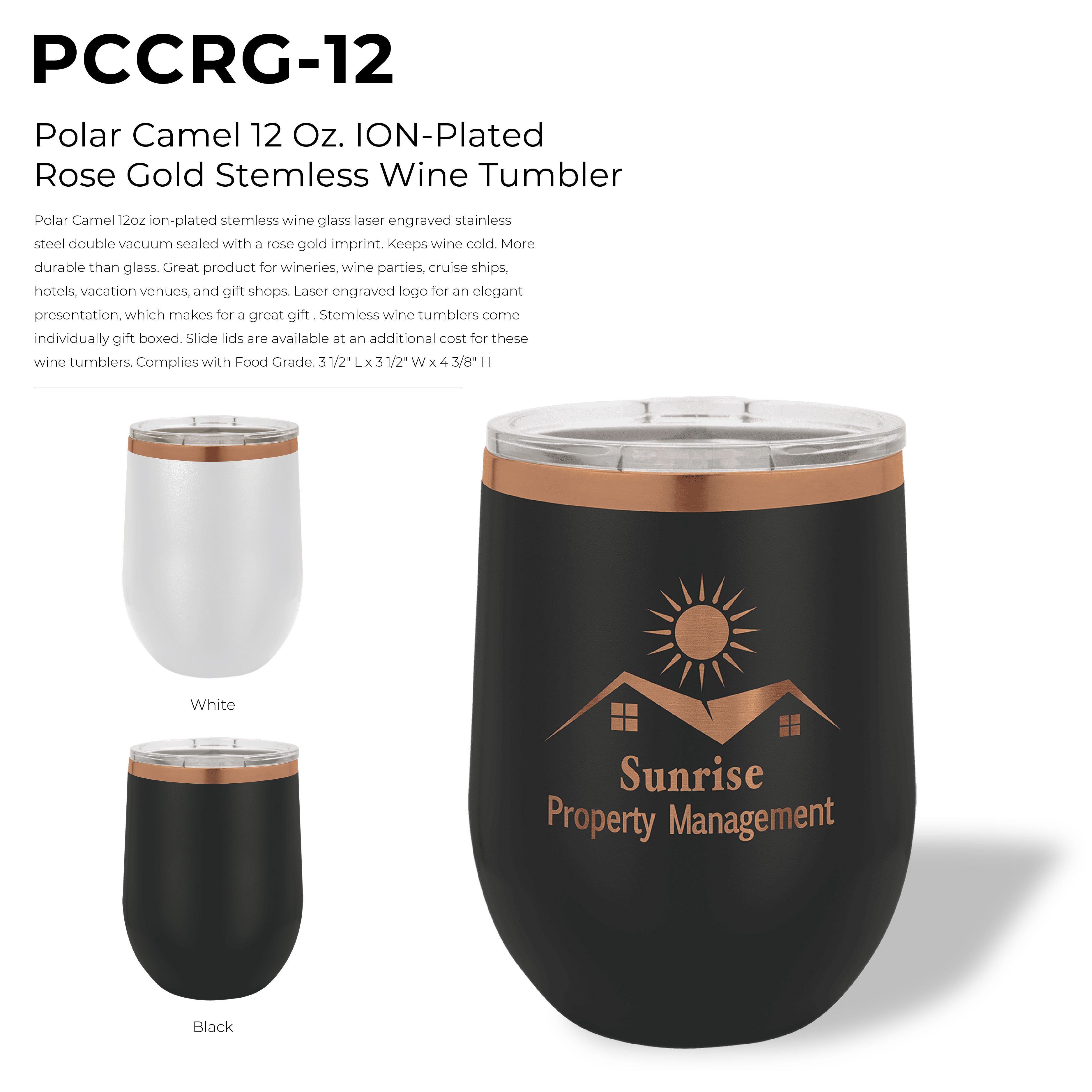 Polar Camel 12 Oz. ION-Plated Rose Gold Stemless Wine Tumbler 4