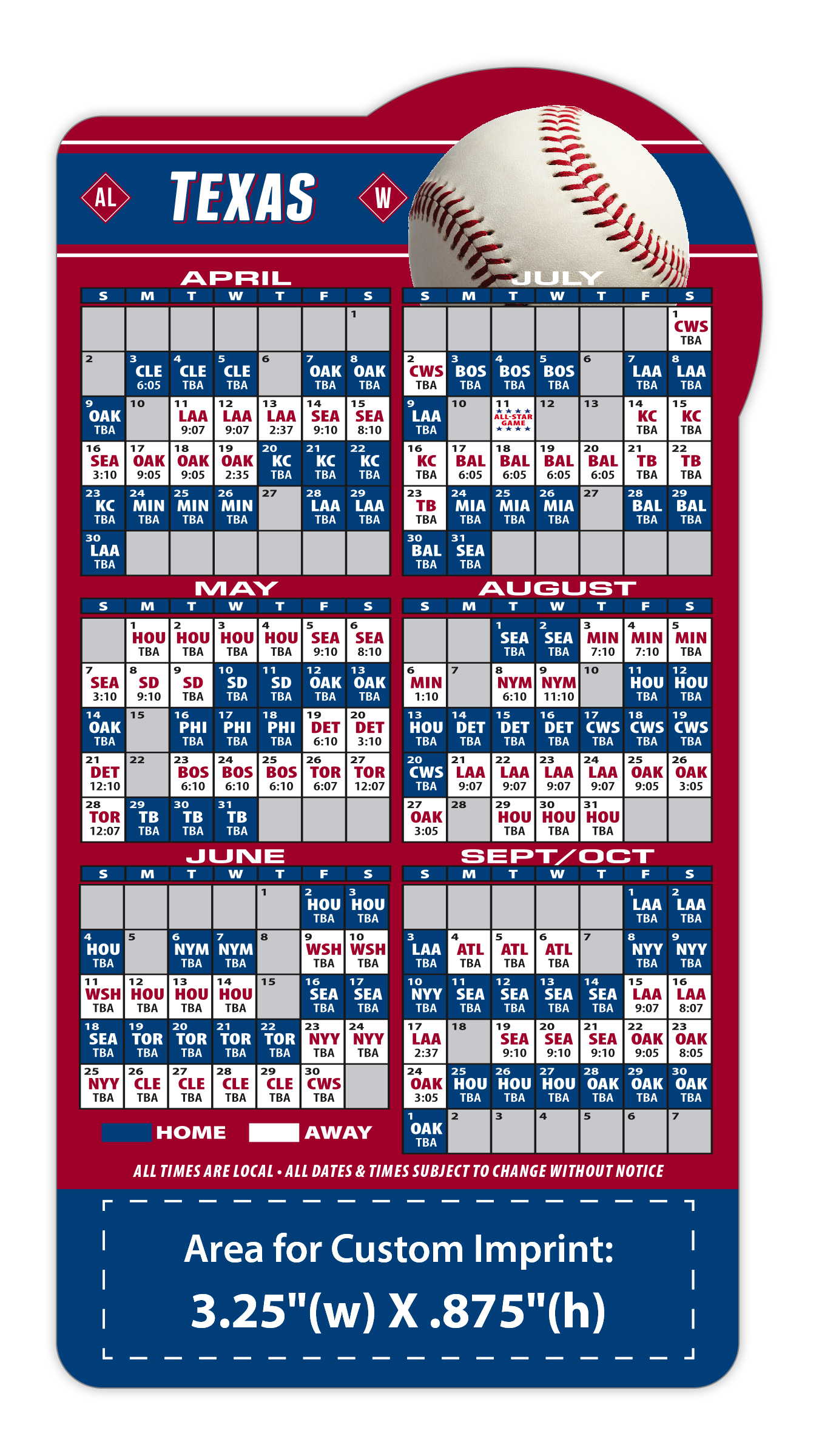Magnet Sport Schedules - Baseball Shape (3.875x7.25) - 20 mil. 3