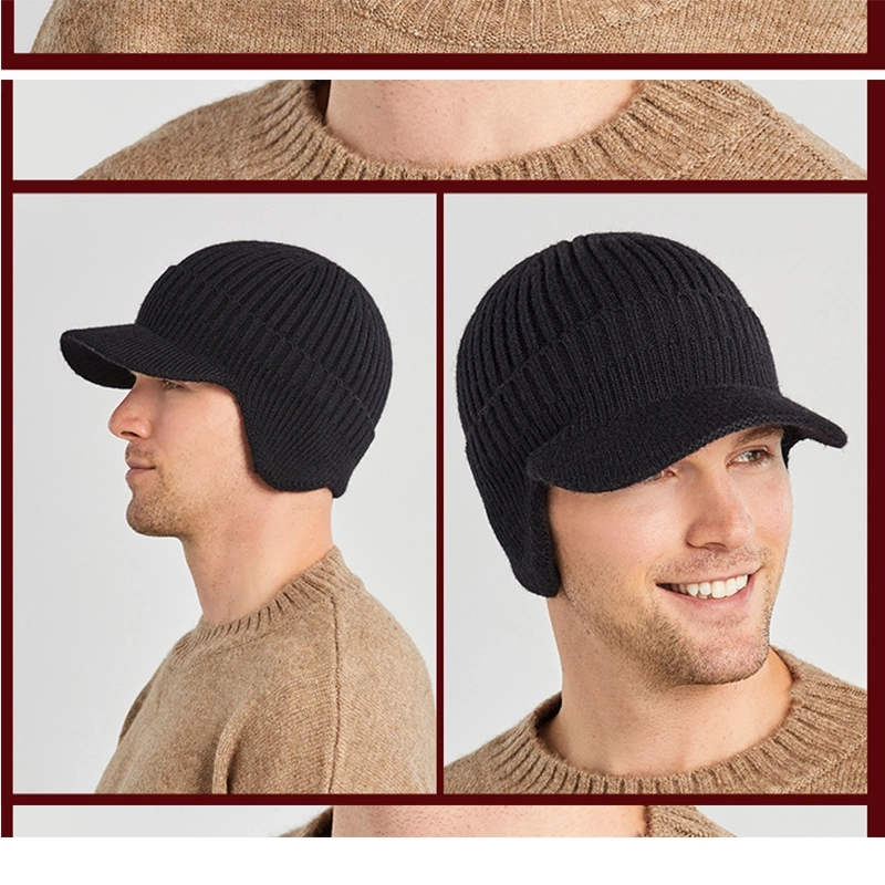 Winter Beanie Visor & Earflaps For Men Outdoor Fleece Hat 4
