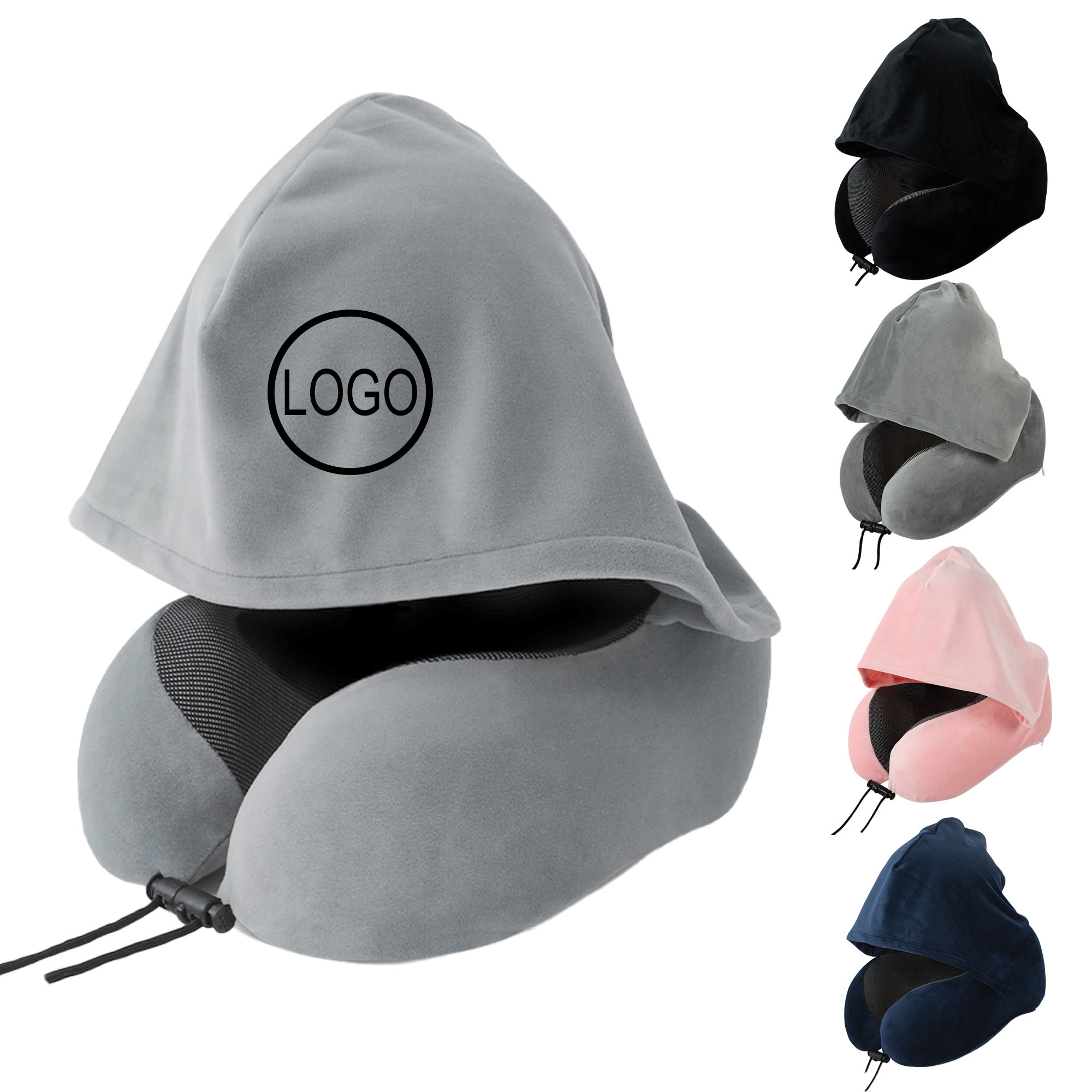 Custom Logo Hooded U Shape Neck Pillow With Carry Bag 2