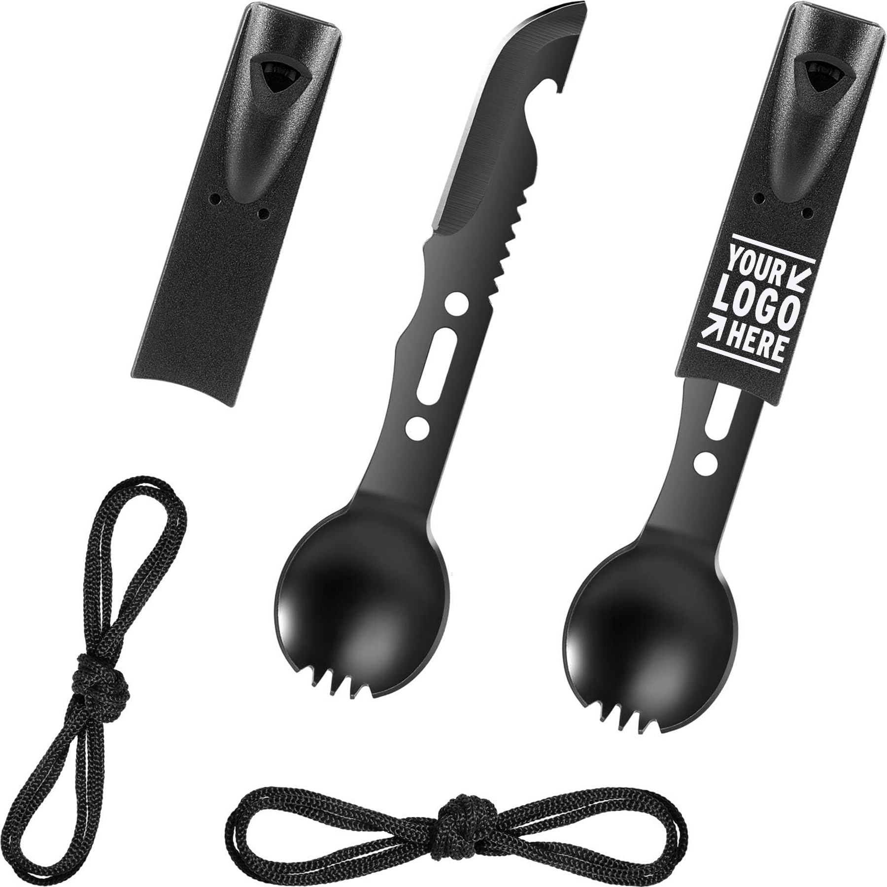 2 Packs Multi-functional Camping Hiking Hunting Stainless Steel Spork Spoon Flatware Set 2