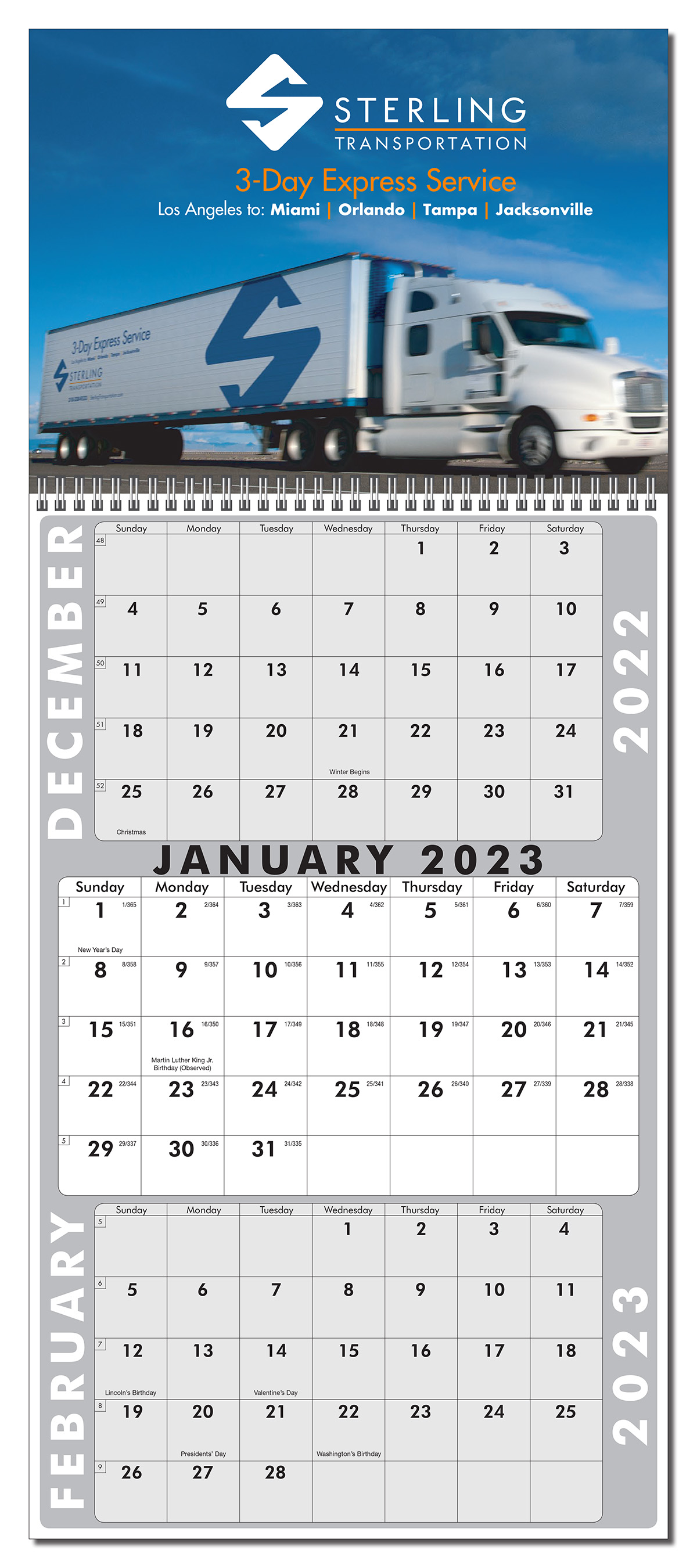 3 Month View full Color Wall Calendar