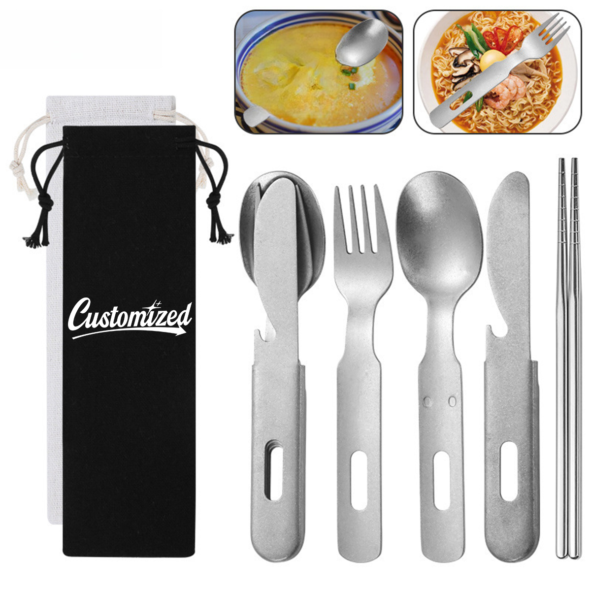 Portable Stainless Steel Camping Cutlery Set with Pouch 8