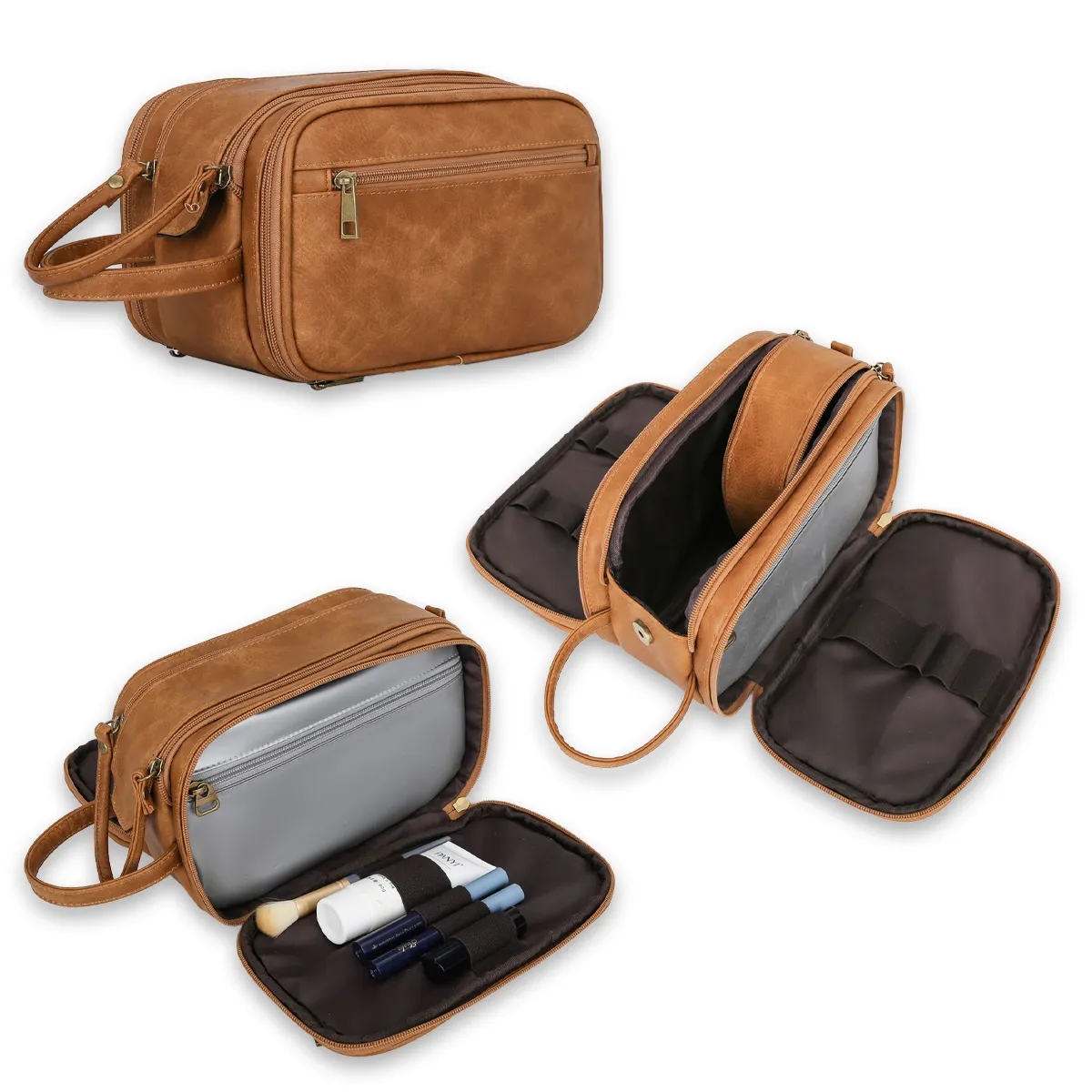 PU Leather Toiletry Bag Men Travel Large Capacity Waterproof 9