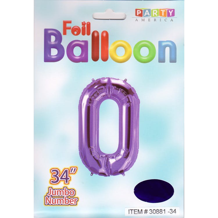 Mylar Number 0 Balloons - Purple 34" 2