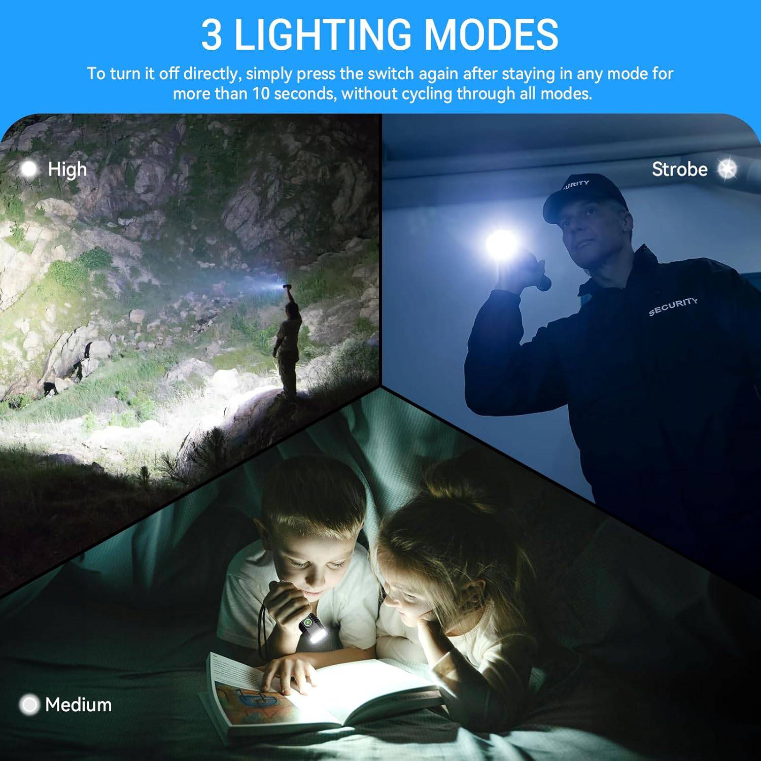USB Rechargeable Aluminum Flashlight - 3 Modes & Safe 7