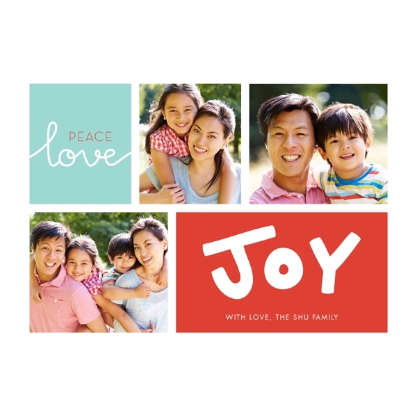 Peace love Joy Flat 3 Photo Christmas Card 2