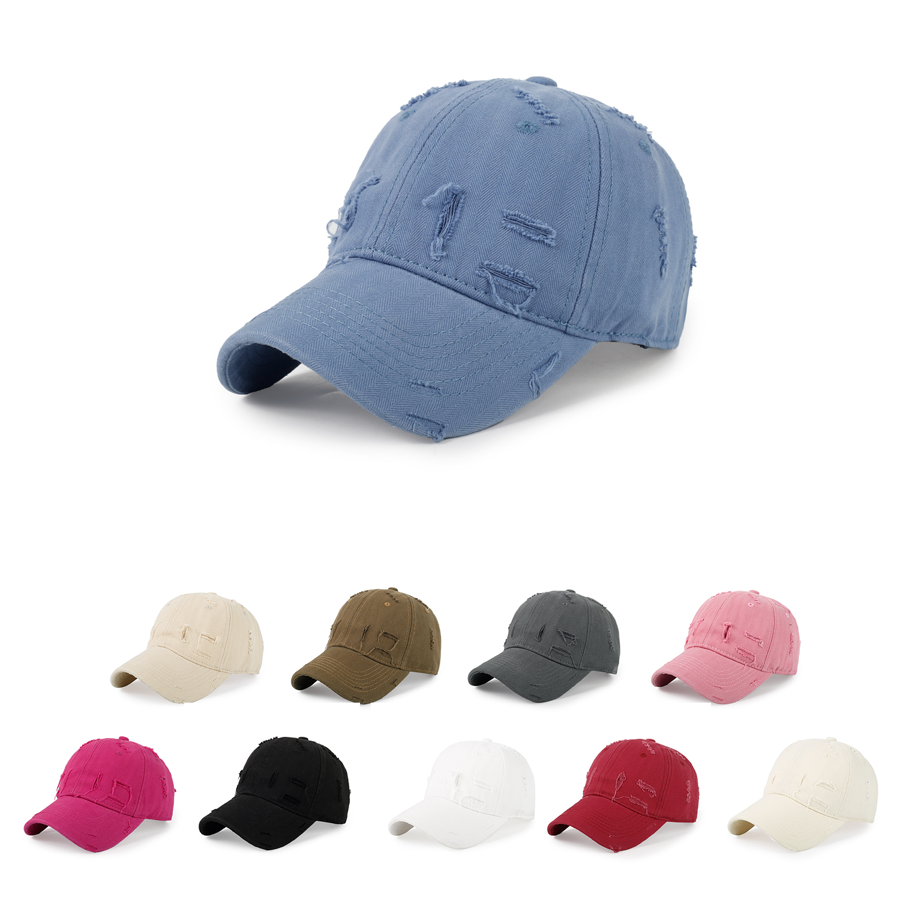 Stock Solid Color Ripped Cotton 6-Panel Baseball Cap 28