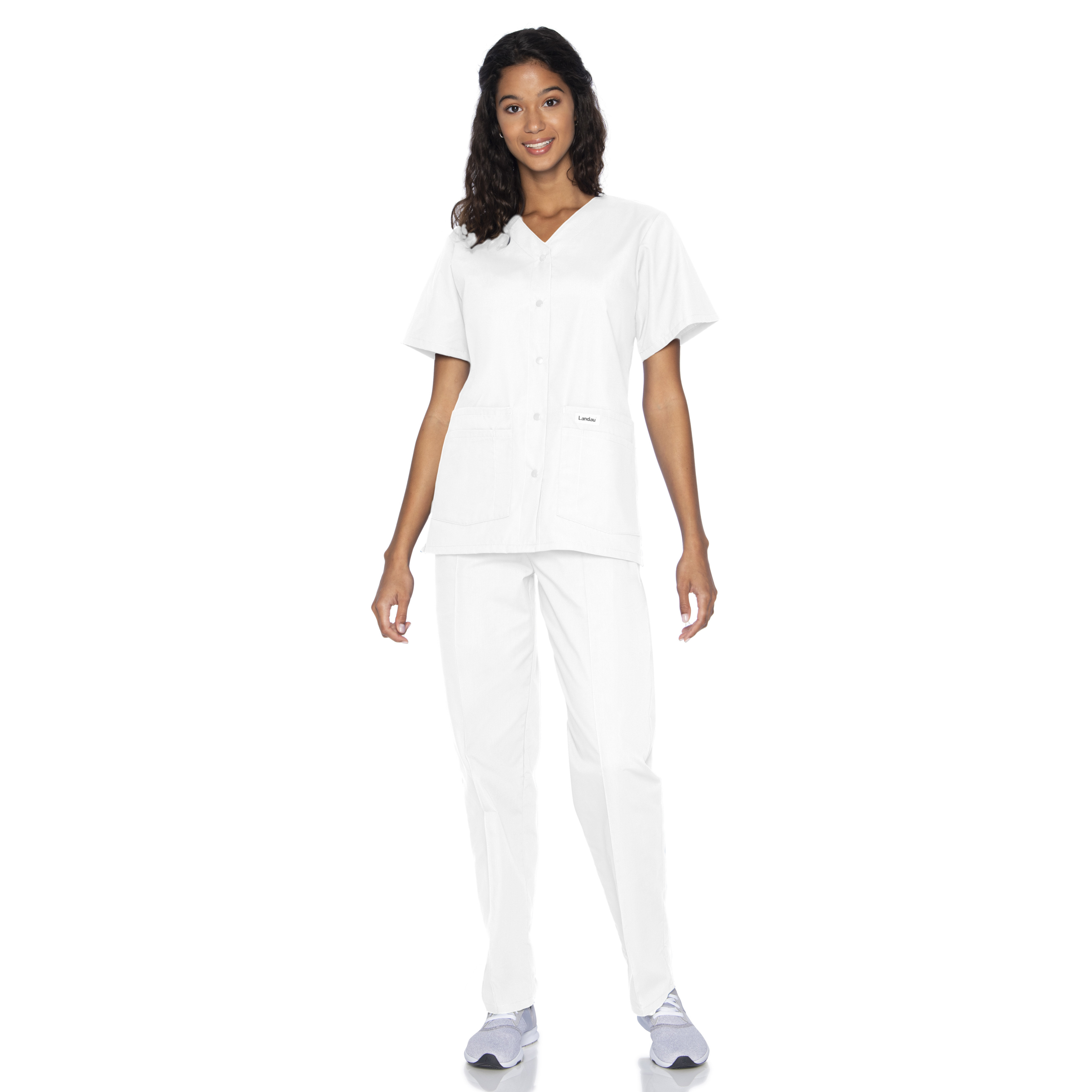 Landau - Essentials - Women's Four-Pocket Snap-Front V-Neck Top 5