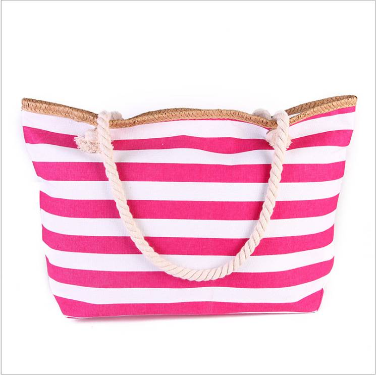 Striped Canvas Beach Tote Bag 3