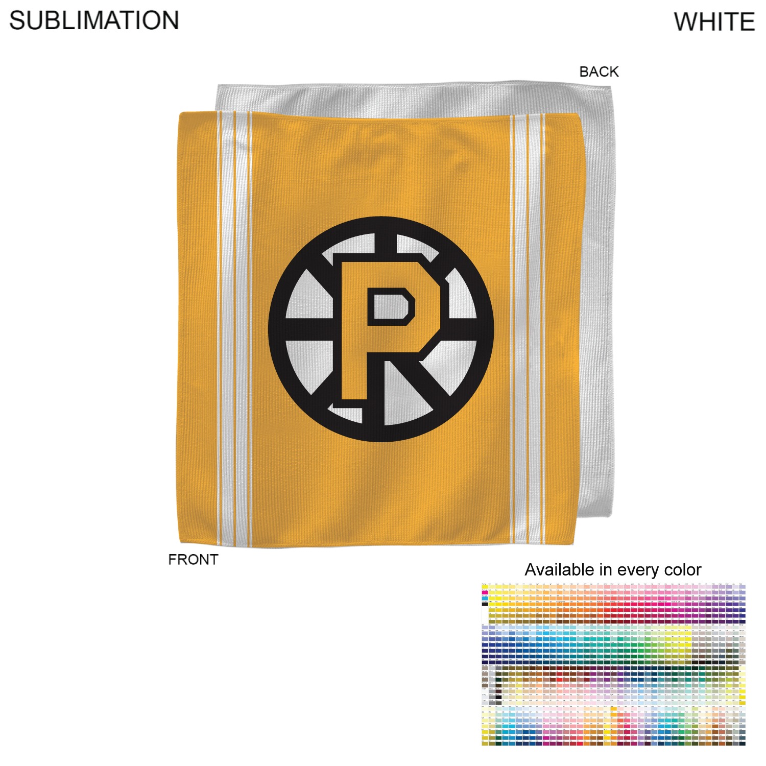 Colored Sublimated Rally, Skate Towels with Jersey stripes, 10x10, Sublimated Edge to Edge 1 side 1