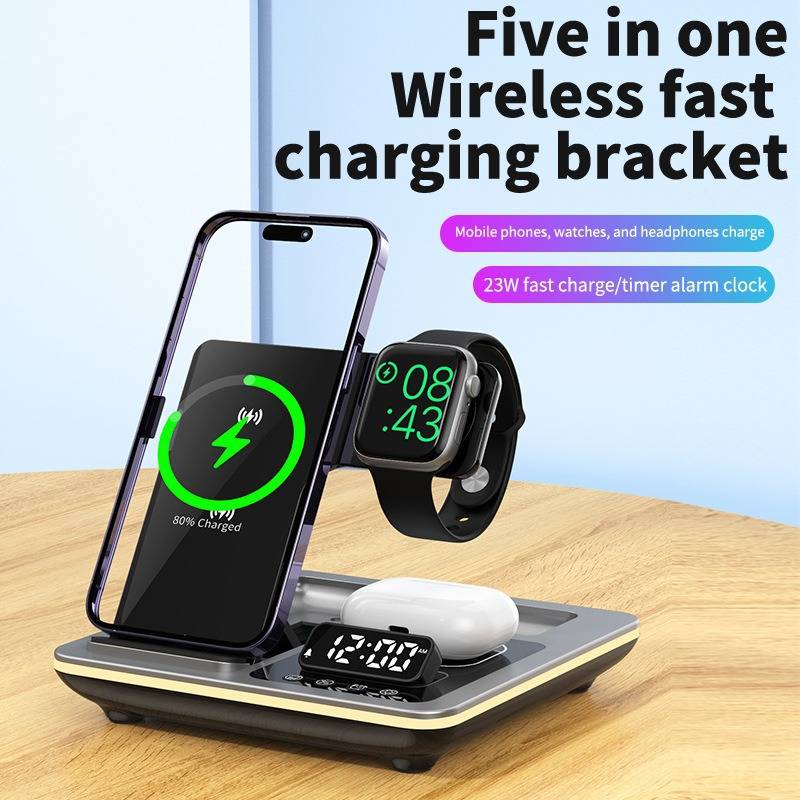 5-In-1 Electric Folding Wireless Charger W/ Alarm Clock 6