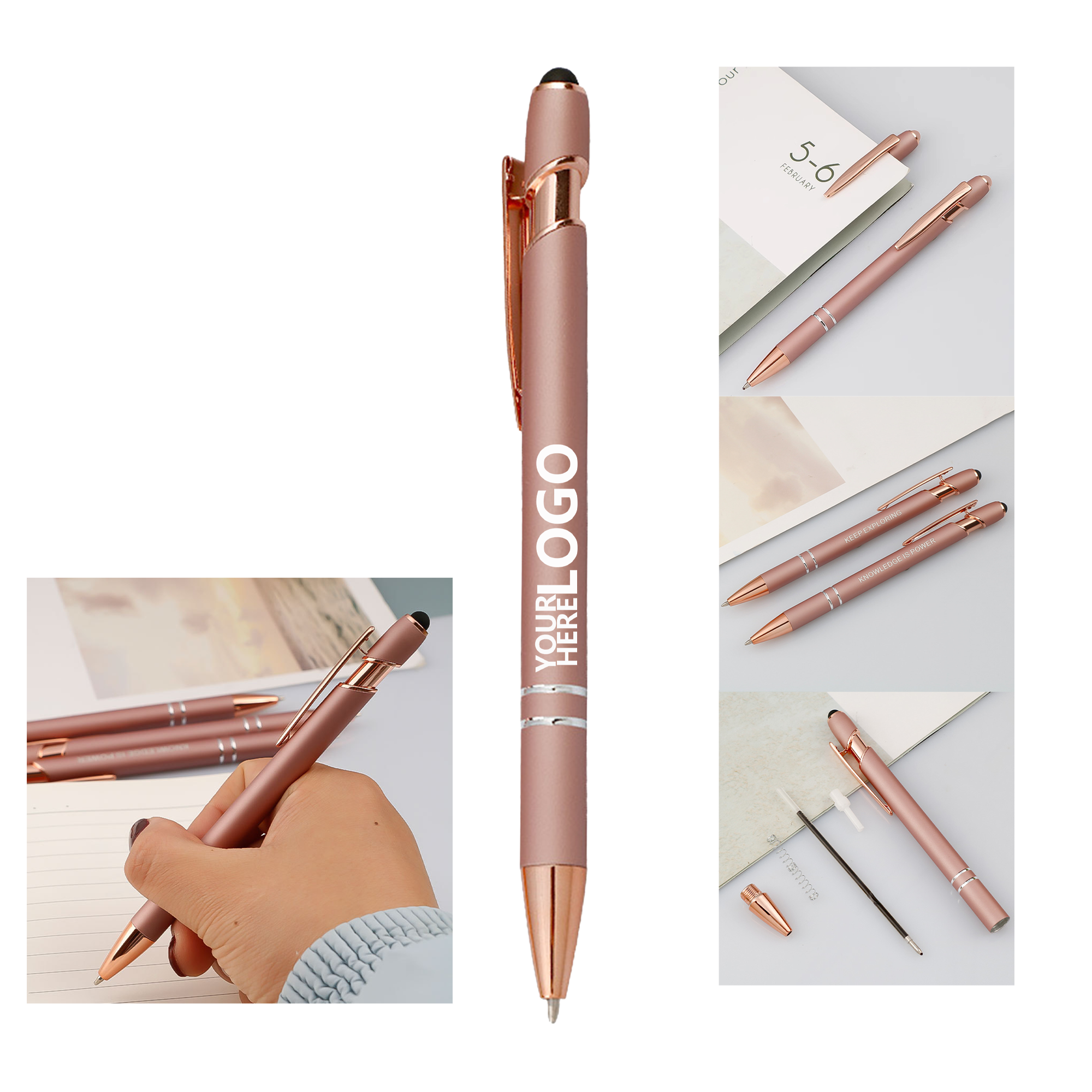 Branded Rose Gold Aluminum Shaft Pen 1