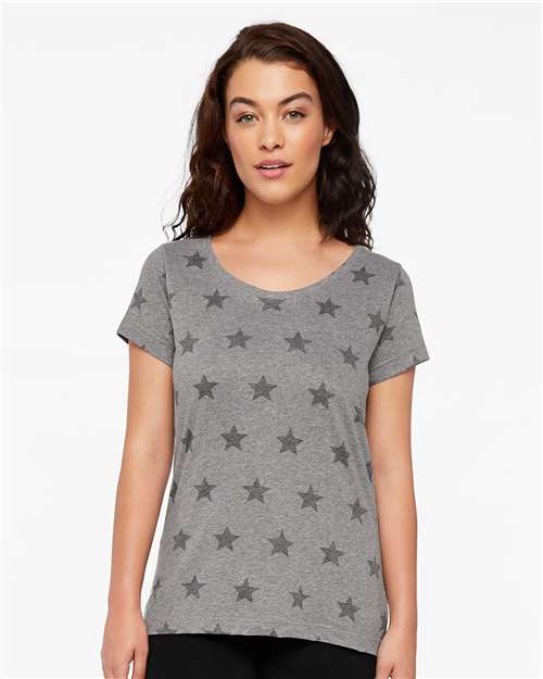 Women's Star Print Scoop Neck Tee - 3629 33