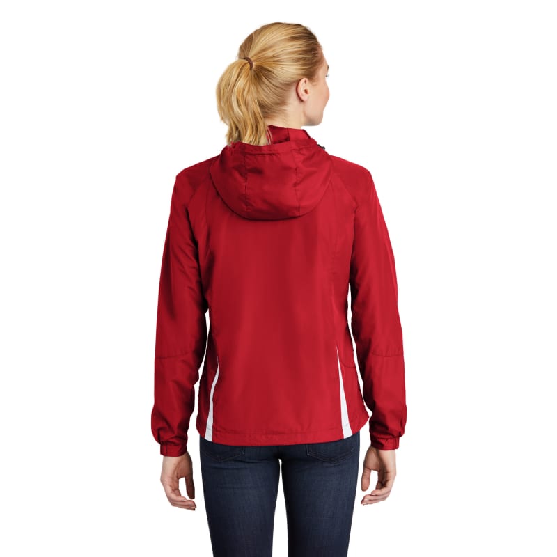 Sport-Tek Women's Colorblock Hooded Raglan Jacket. 5