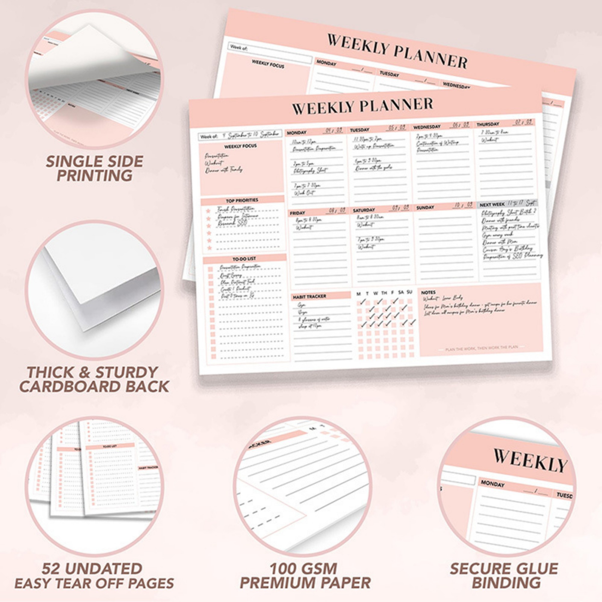 B5 52 Sheets Twin Coil Binding Weekly Planner 5