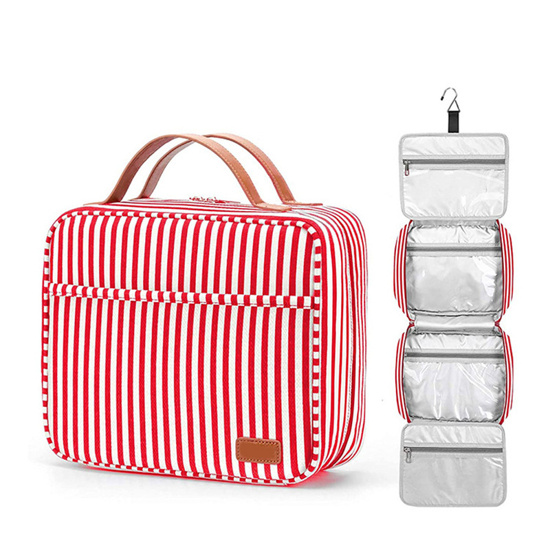 Striped Canvas Travel Waterproof Toiletry Bag / Hook 5
