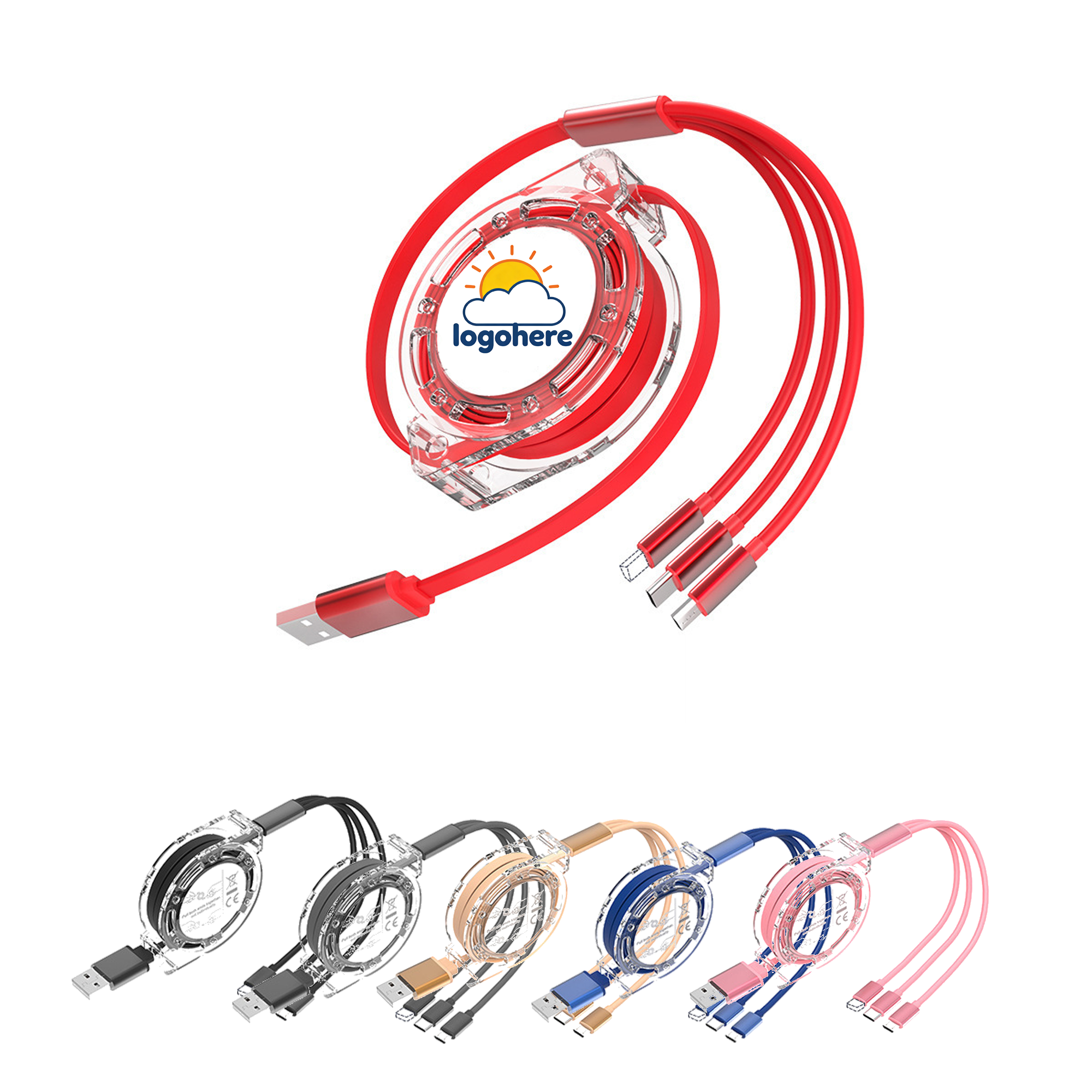 MOQ 50 Retractable Triple-Head Charging Cable 2