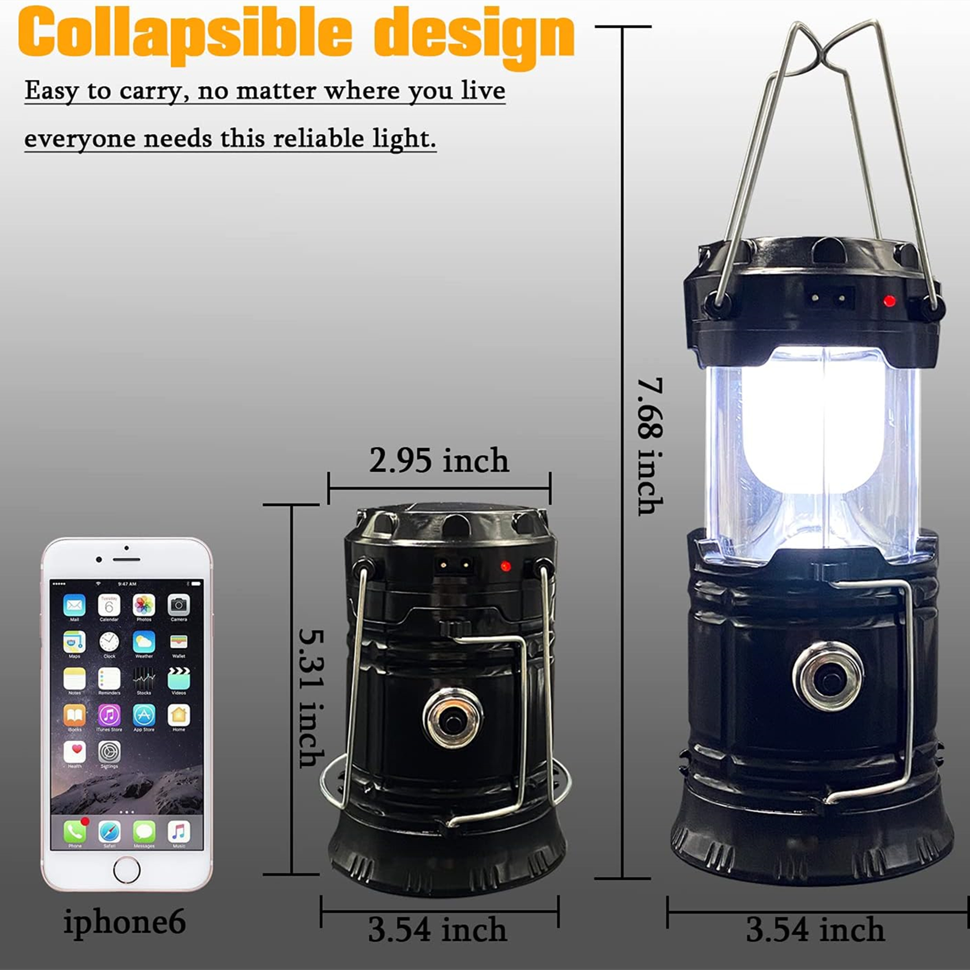 USB Rechargeable LED Collapsible Solar Camping Lantern 5