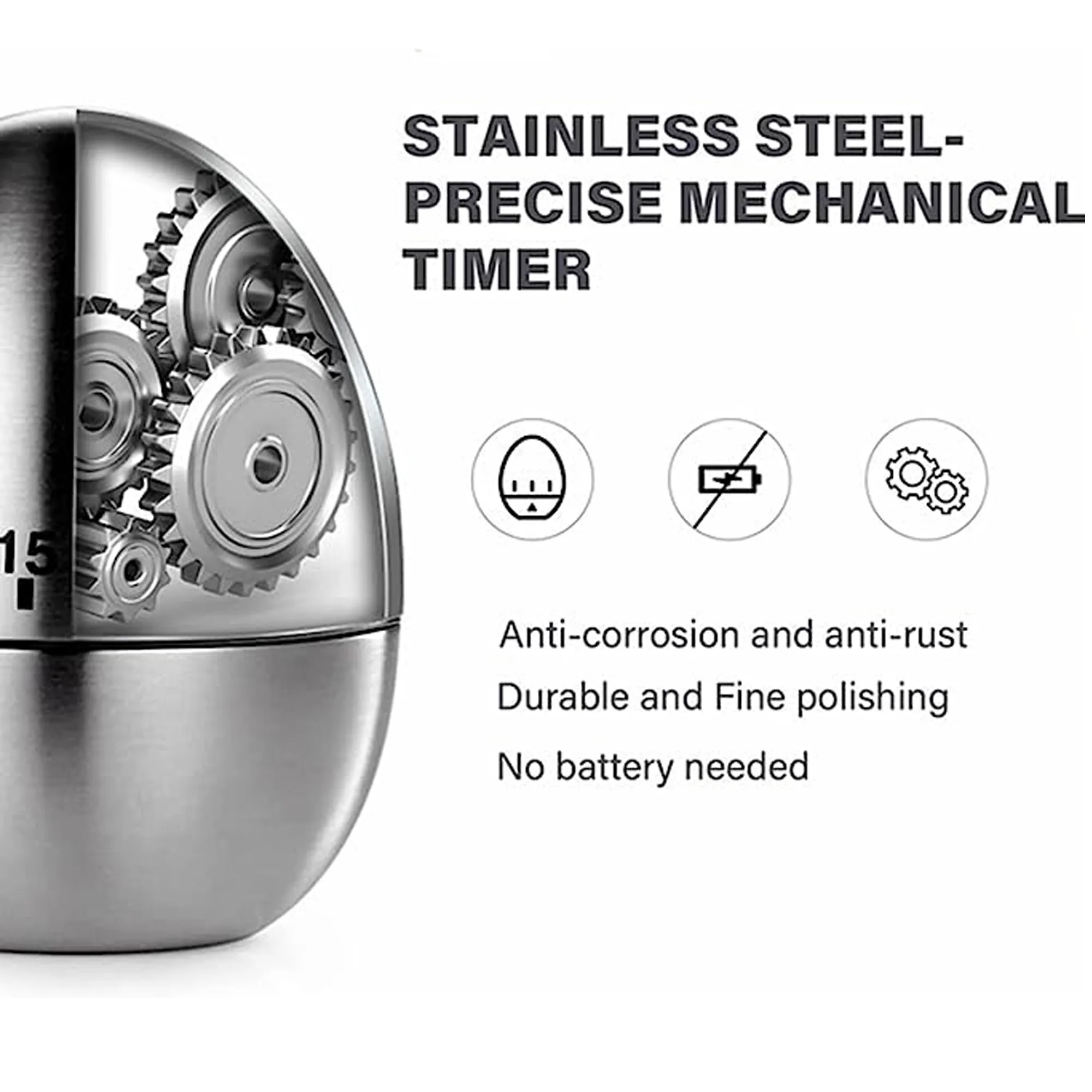 MOQ 20PCS Stainless Steel Egg Type Mechanical Timer 6