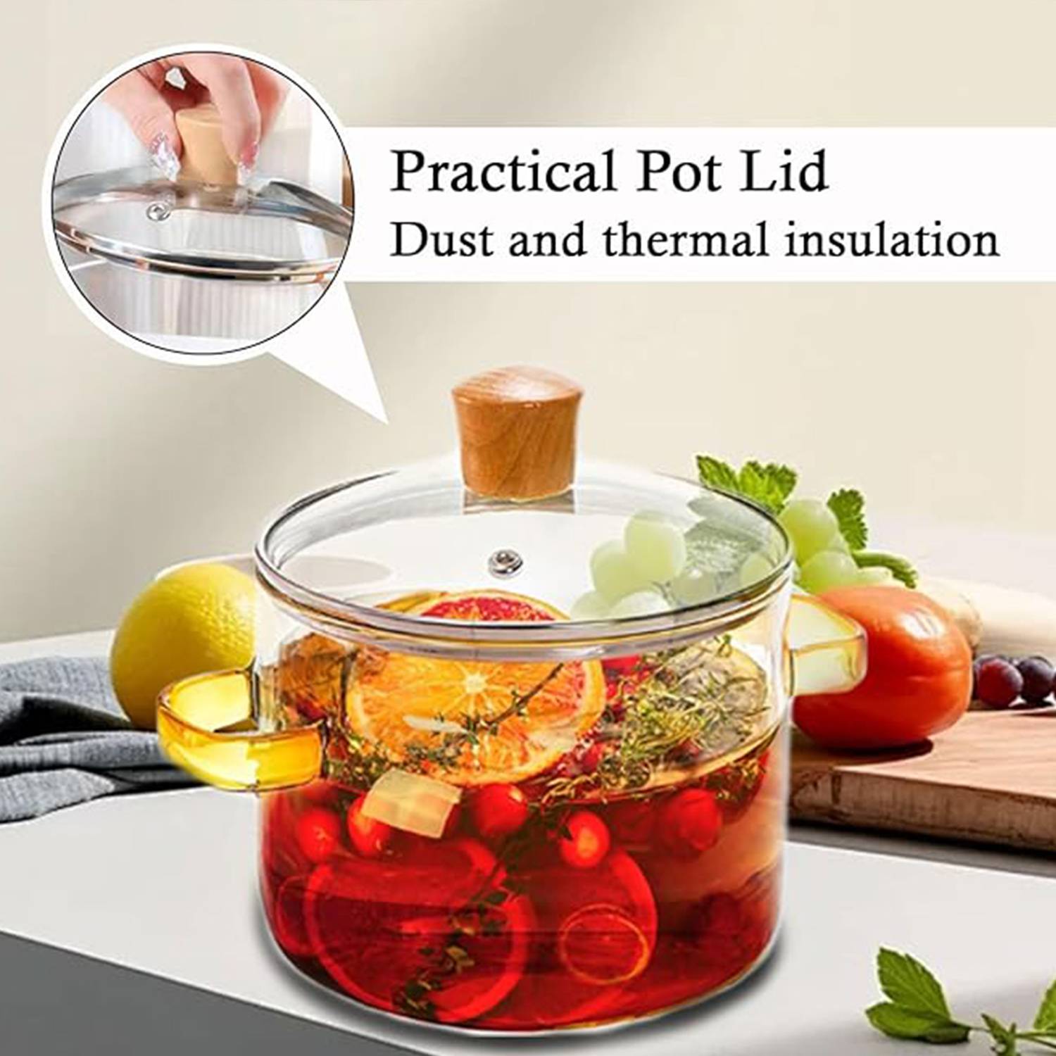 54/78 OZ Clear Glass Simmer Pot w/ Lid 2