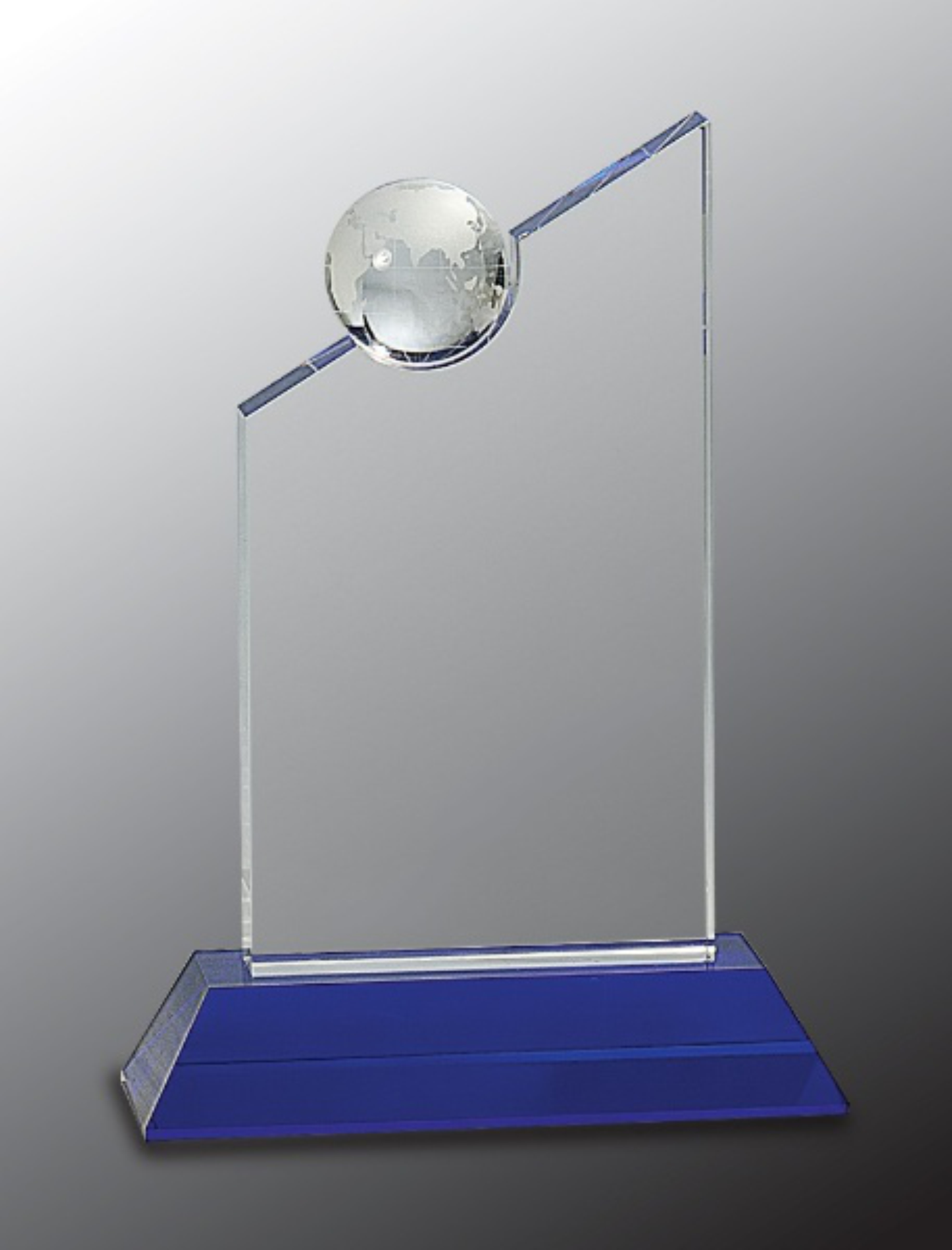 8 1/4" Clear Crystal with Inset Crystal Globe Award and Blue Base 3