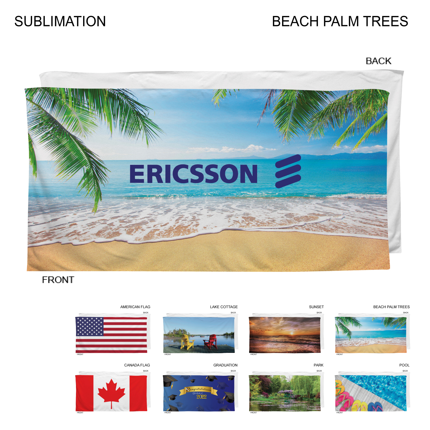 Stock Design Sublimated, Heavier Weight, Plush Velour Terry Cotton Blend Beach Towel, 30x60 15