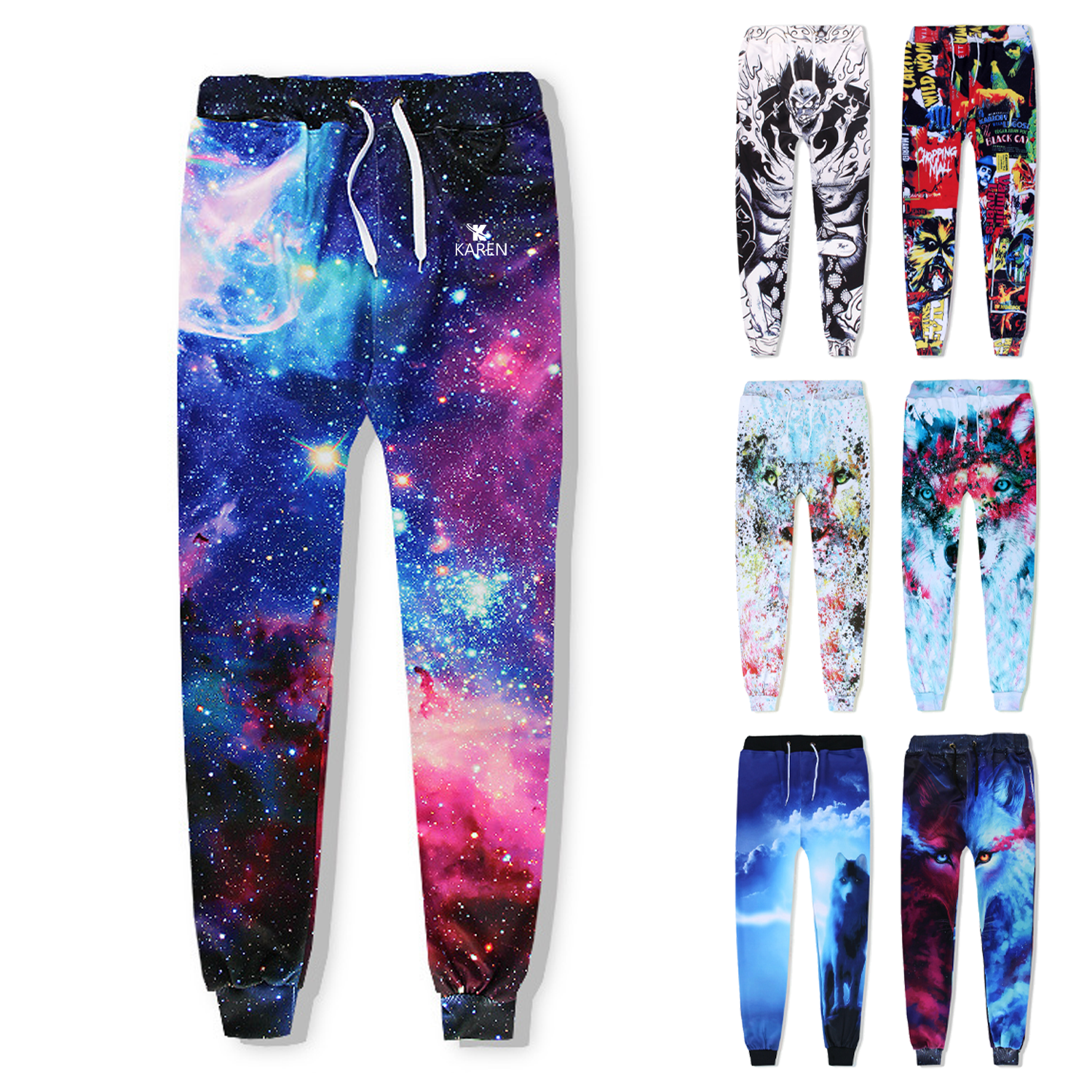 Men Drawstring Colorful Starry Sky Pattern Pants