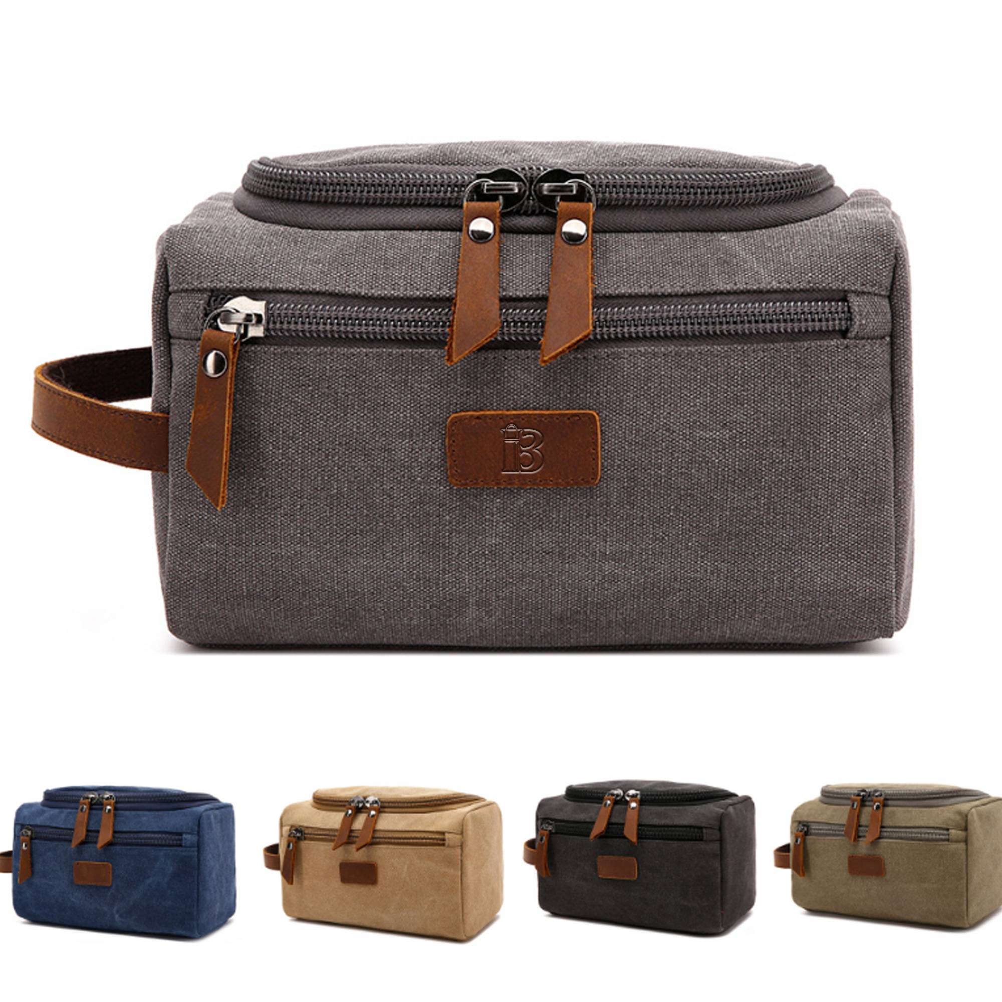 Canvas Leather Cosmetic Makeup Travel Toiletry Bag 3
