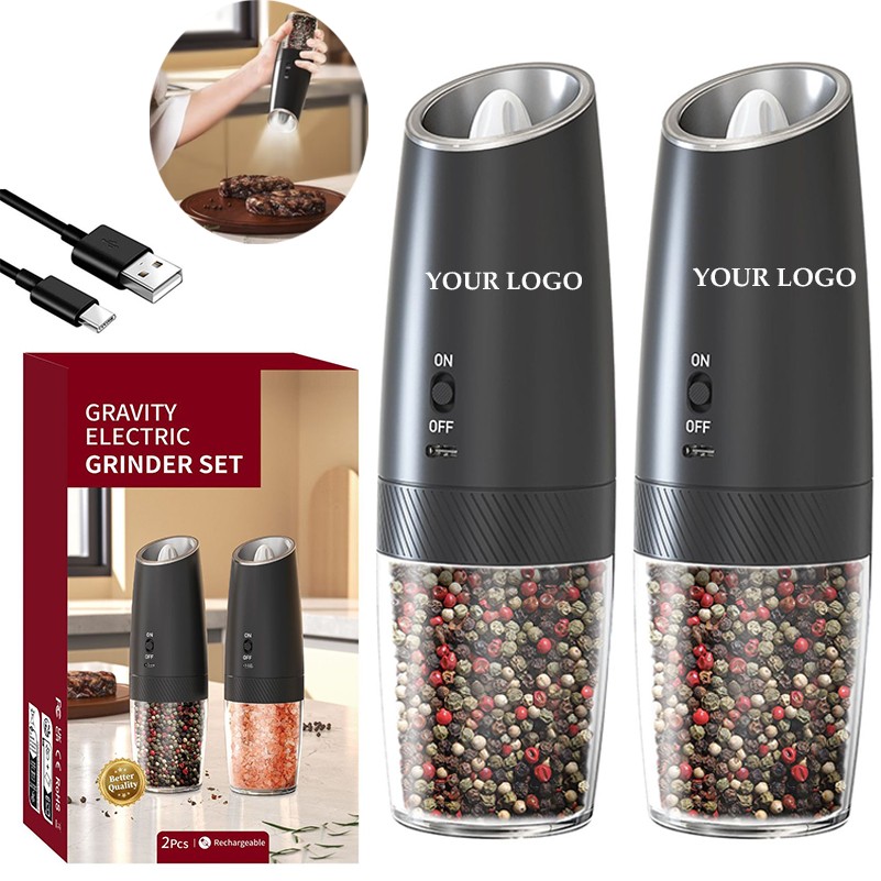 2 Pcs Plastic Usb Rechargeable Gravity Electric Salt And Pepper Grinder Set 3