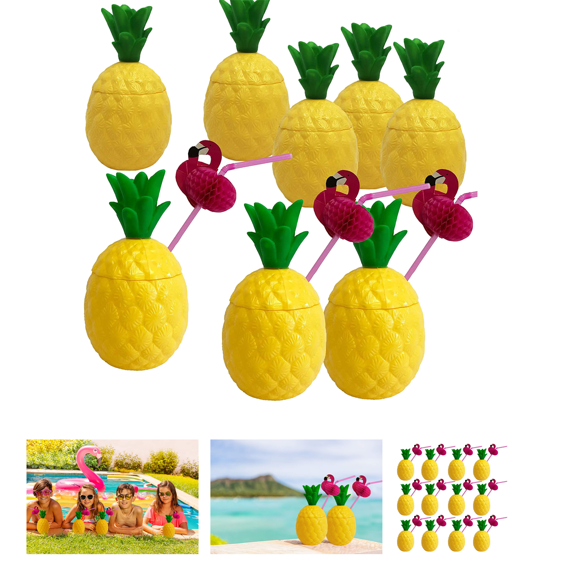 Plastic Pineapple Cups with Flamingo Straws 2