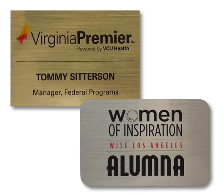 The Zeus full color metallic plastic name badge 2"x3" 4