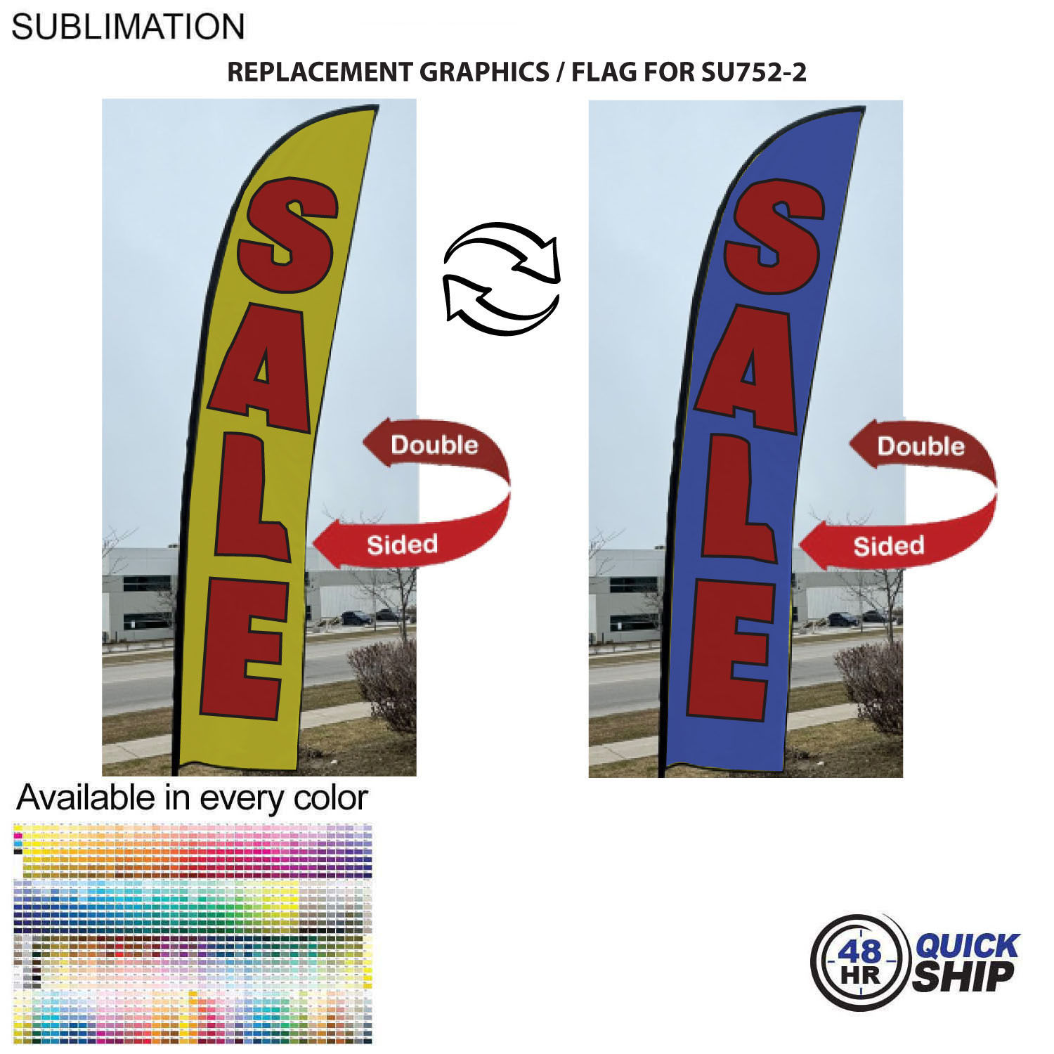 48 Hr Quick Ship - Replacement Flag for 15' Large Feather Flag Kit, Full Color Graphics Double Sided 2