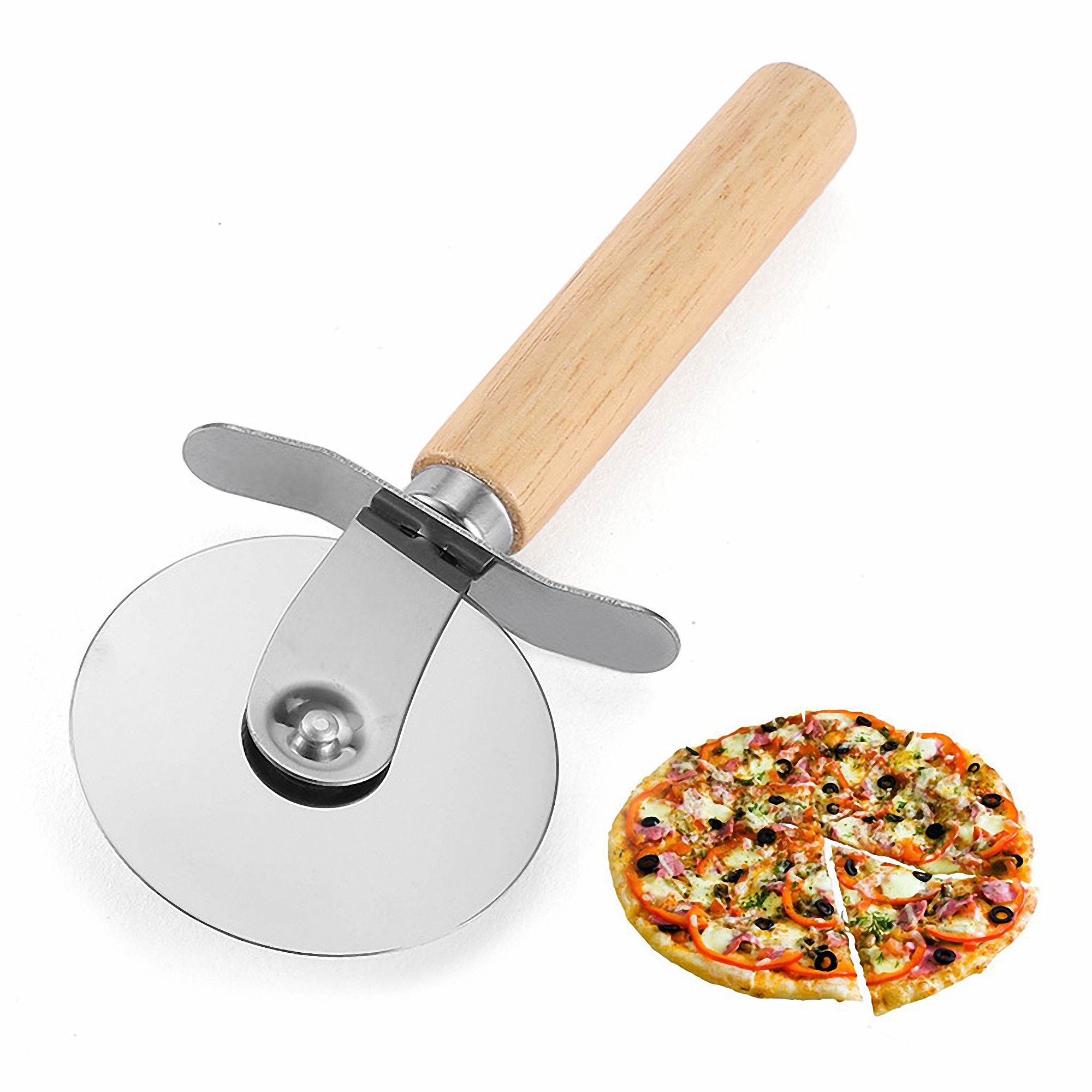Stainless Steel Pizza Cutter with Long Wooden Handle 2