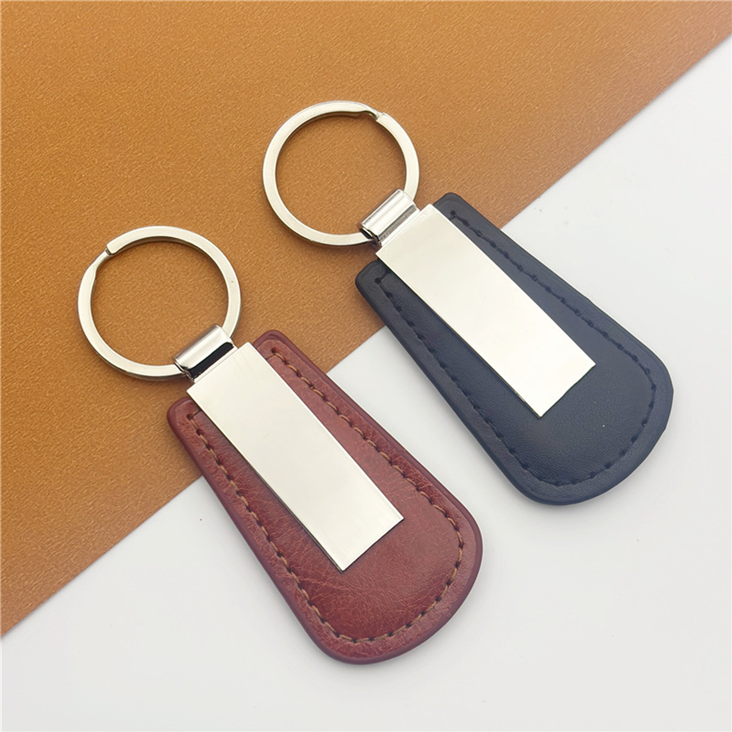 Classic Rectangular PU Leather Keychain 6