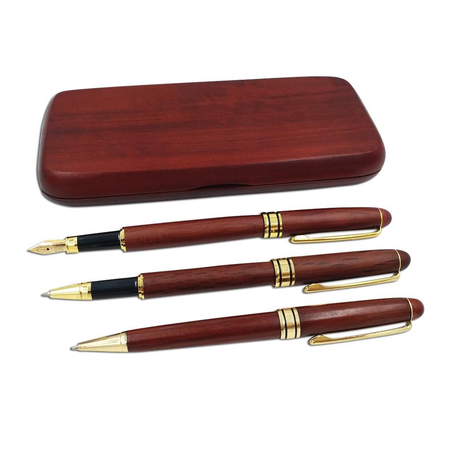 3Pcs Smooth Writing Wooden Pen Set w/ Case 3