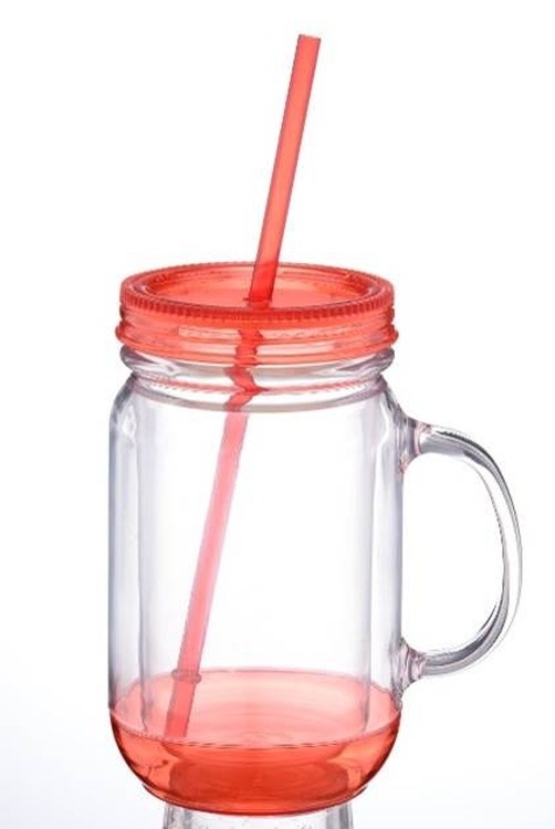 Double Layer Office Mason Jay Water Mug Water Cup with Straw 2