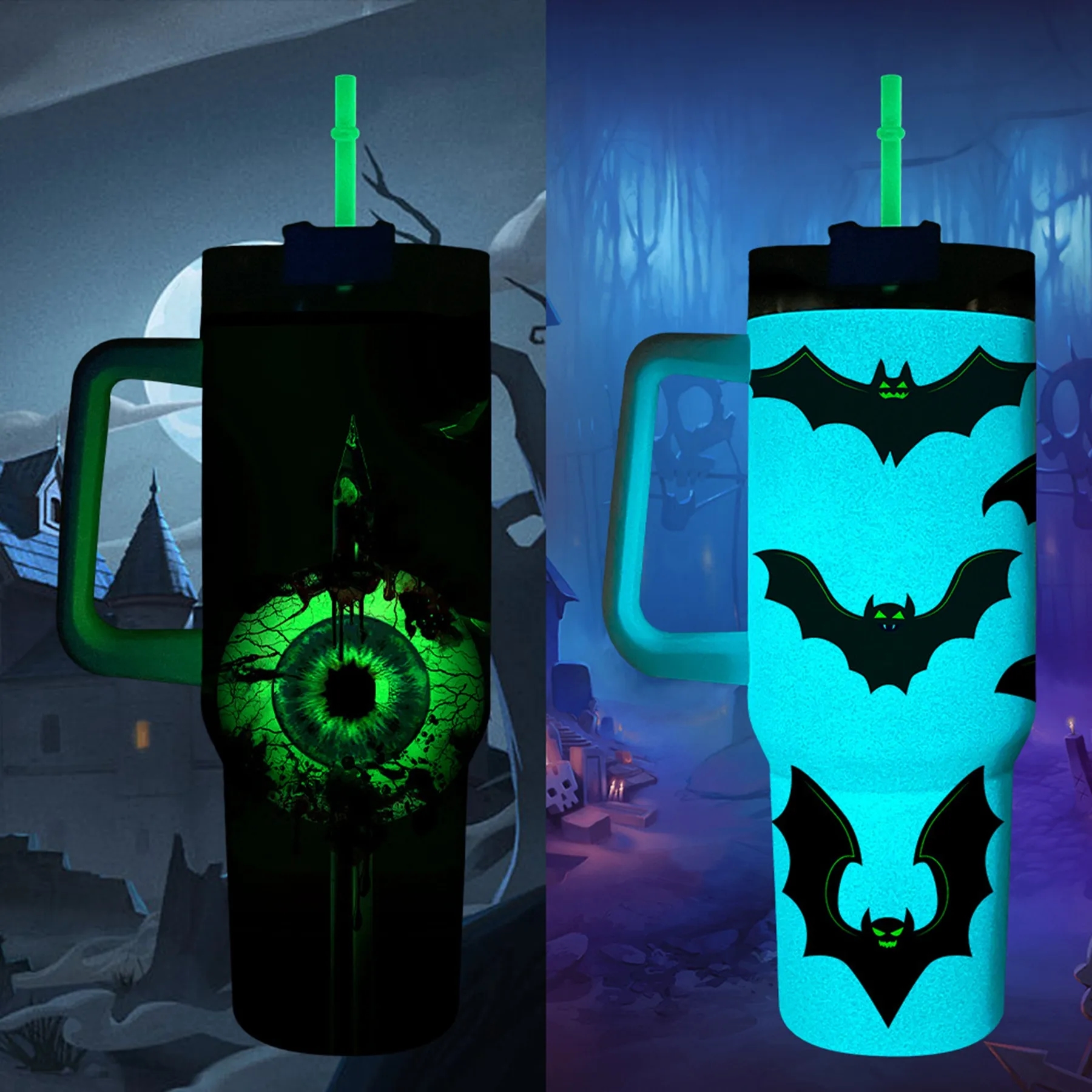 40 Oz. Glow in Dark Tumbler with Handle Lid and Straw 5