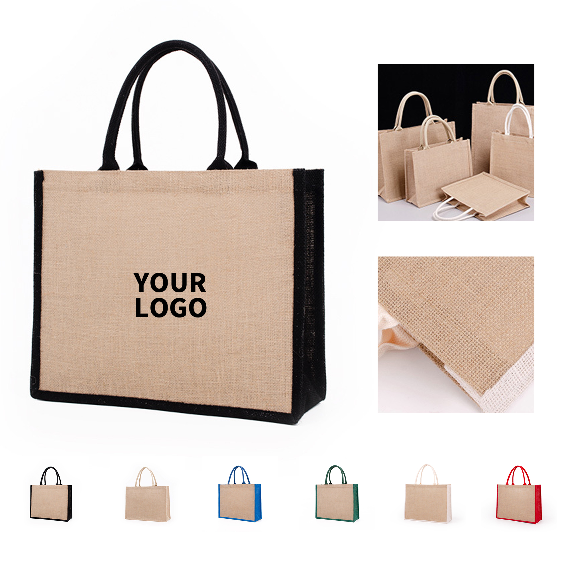 Jute Fabric Large Capacity Shopping Tote Bag, custom tote bag with logo imprint 7