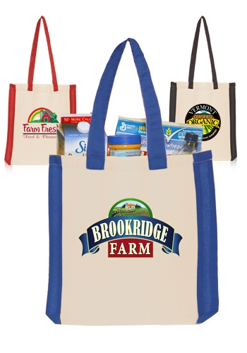 Side Stripe Cotton Tote Bags - 15"W x 16"H 2