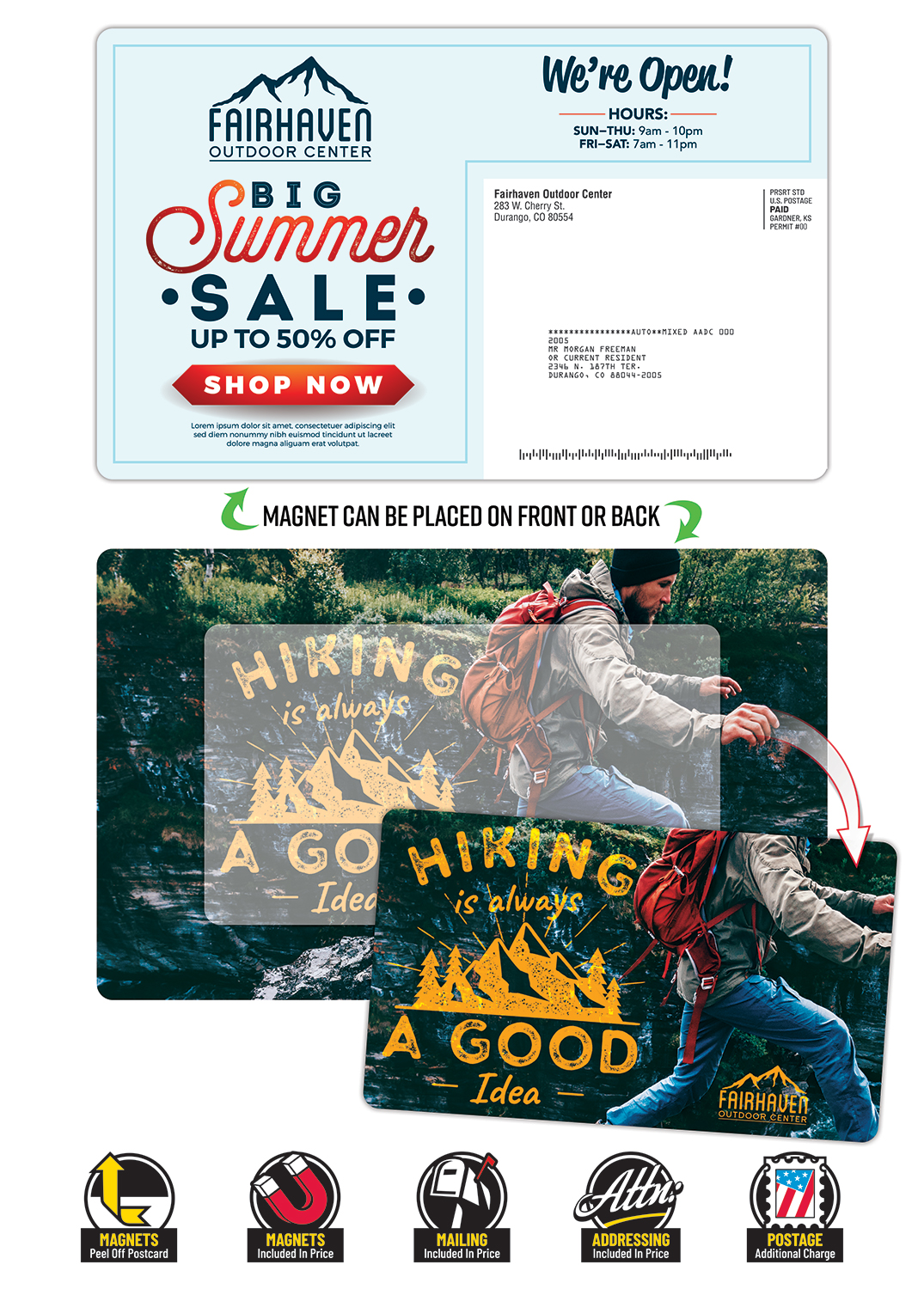 Magna-Peel Laminated Postcard (8.5x5.25; 14pt) with 3.5x6 Round Corner Magnet (25 mil) 4