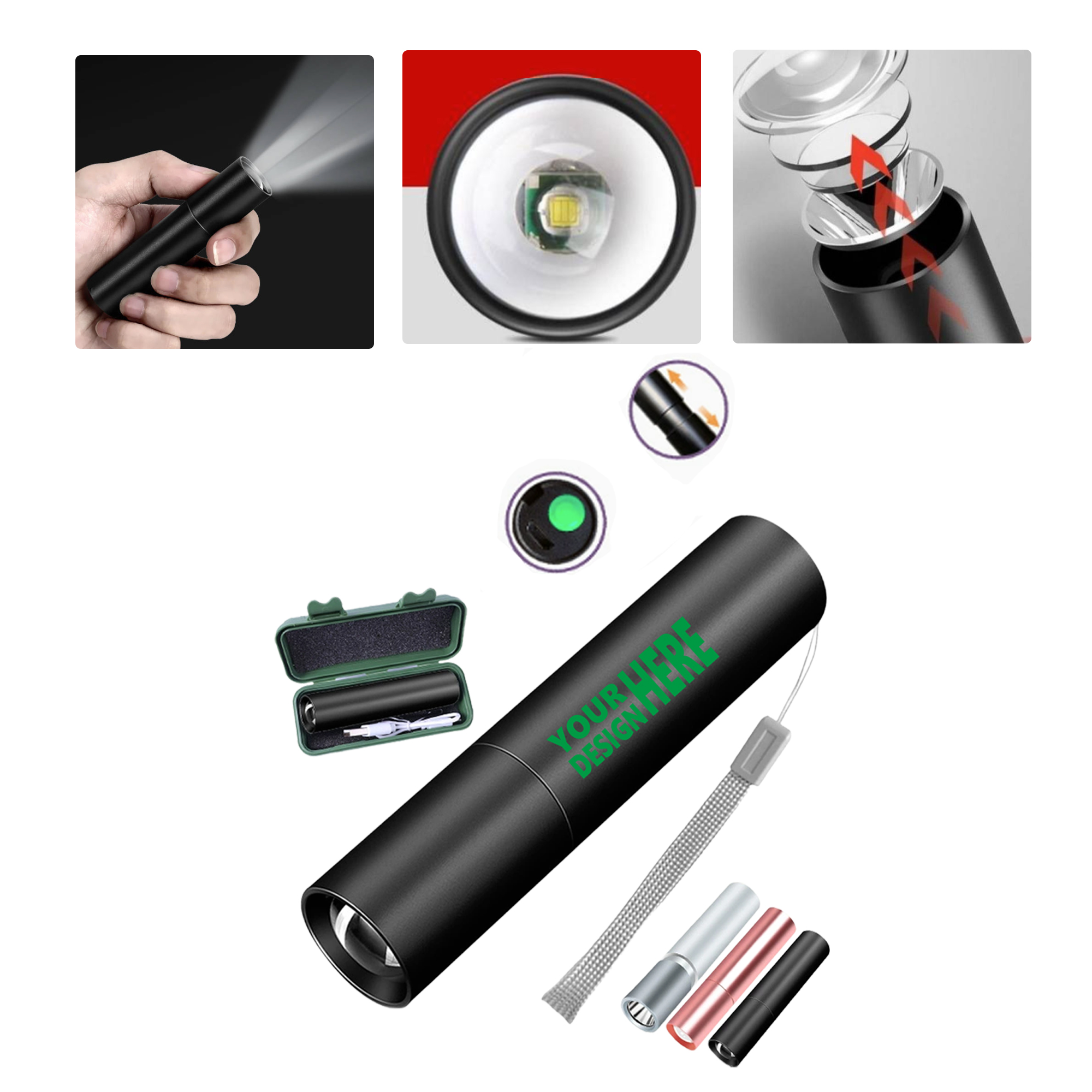 MOQ 50 Multifunctional Mini LED Rechargeable Flashlight High Beam 1