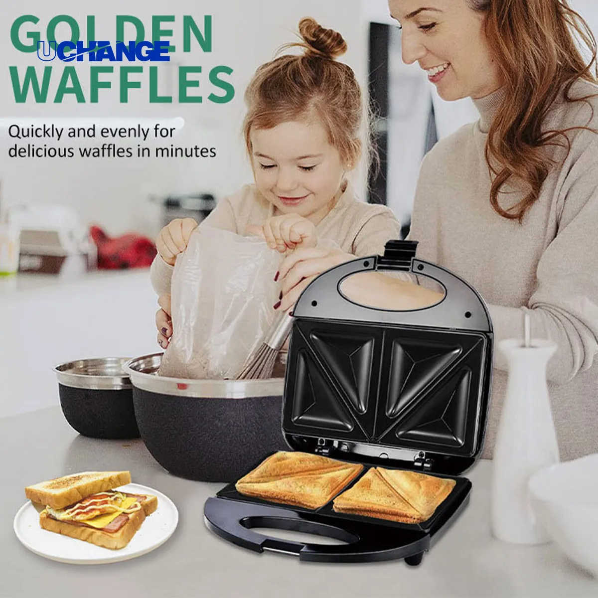 Nonstick Compact Waffle Maker With Indicator Lights 2