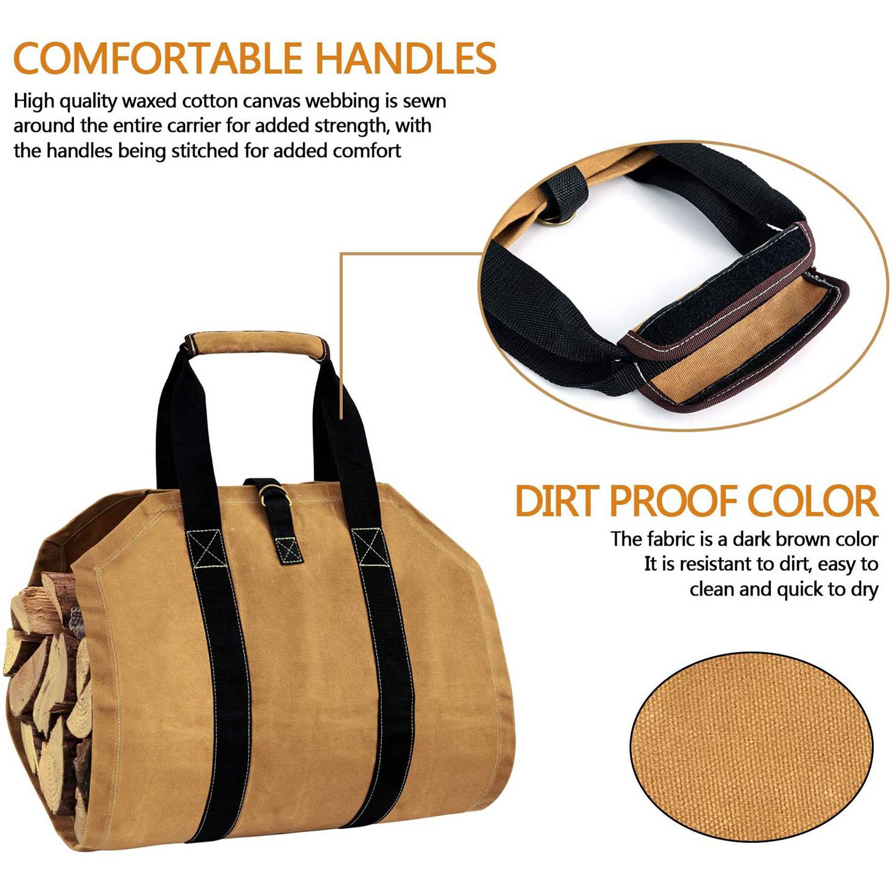 Canvas Large capacity outdoor hand-held firewood storage bag 5