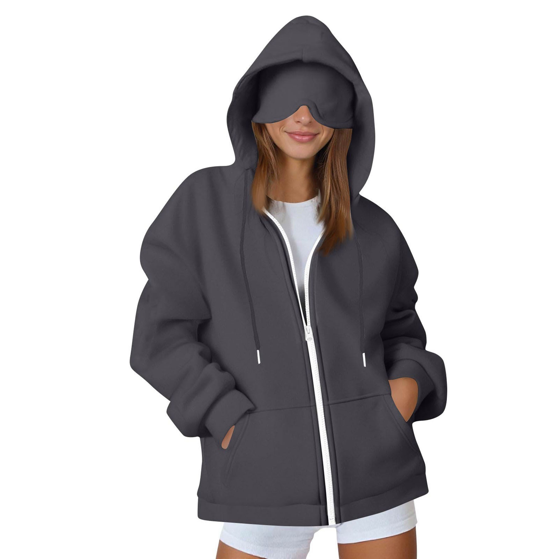 Womens Zippered Hoodie with Eye Mask 6