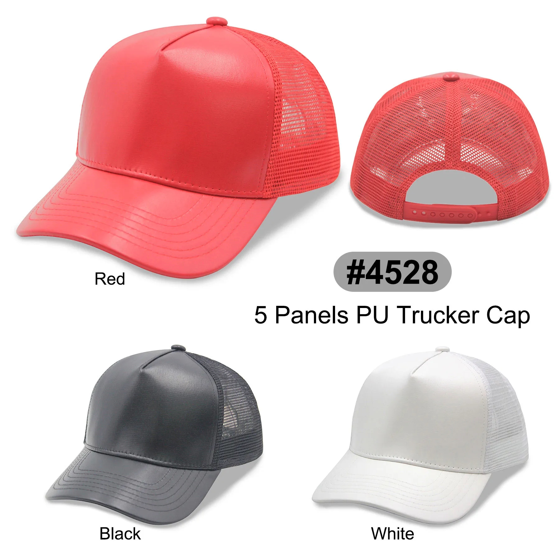 A Frame PU Leather 5 Panels Trucker Cap Snapback