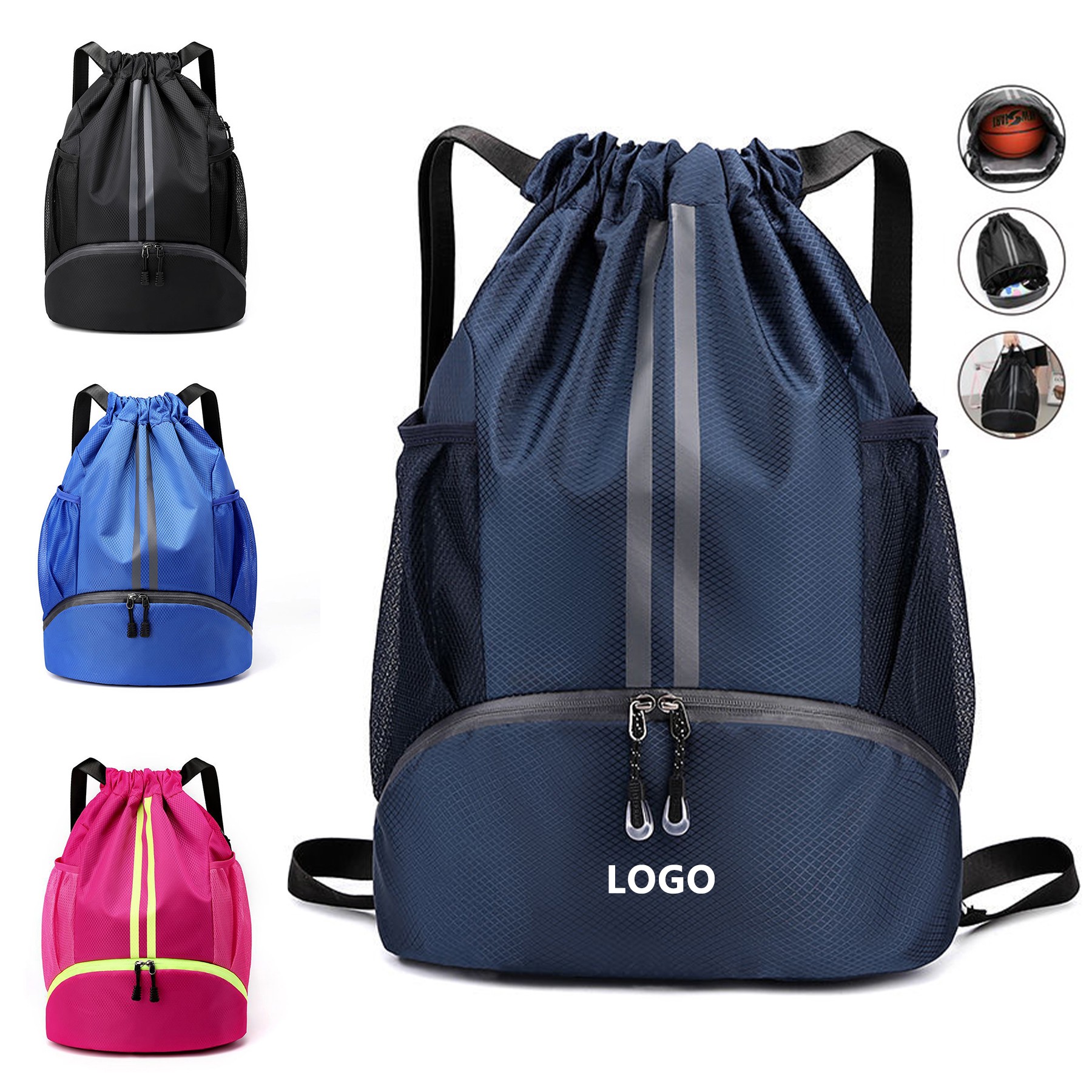 Sports Drawstring Backpack with Shoes Compartment